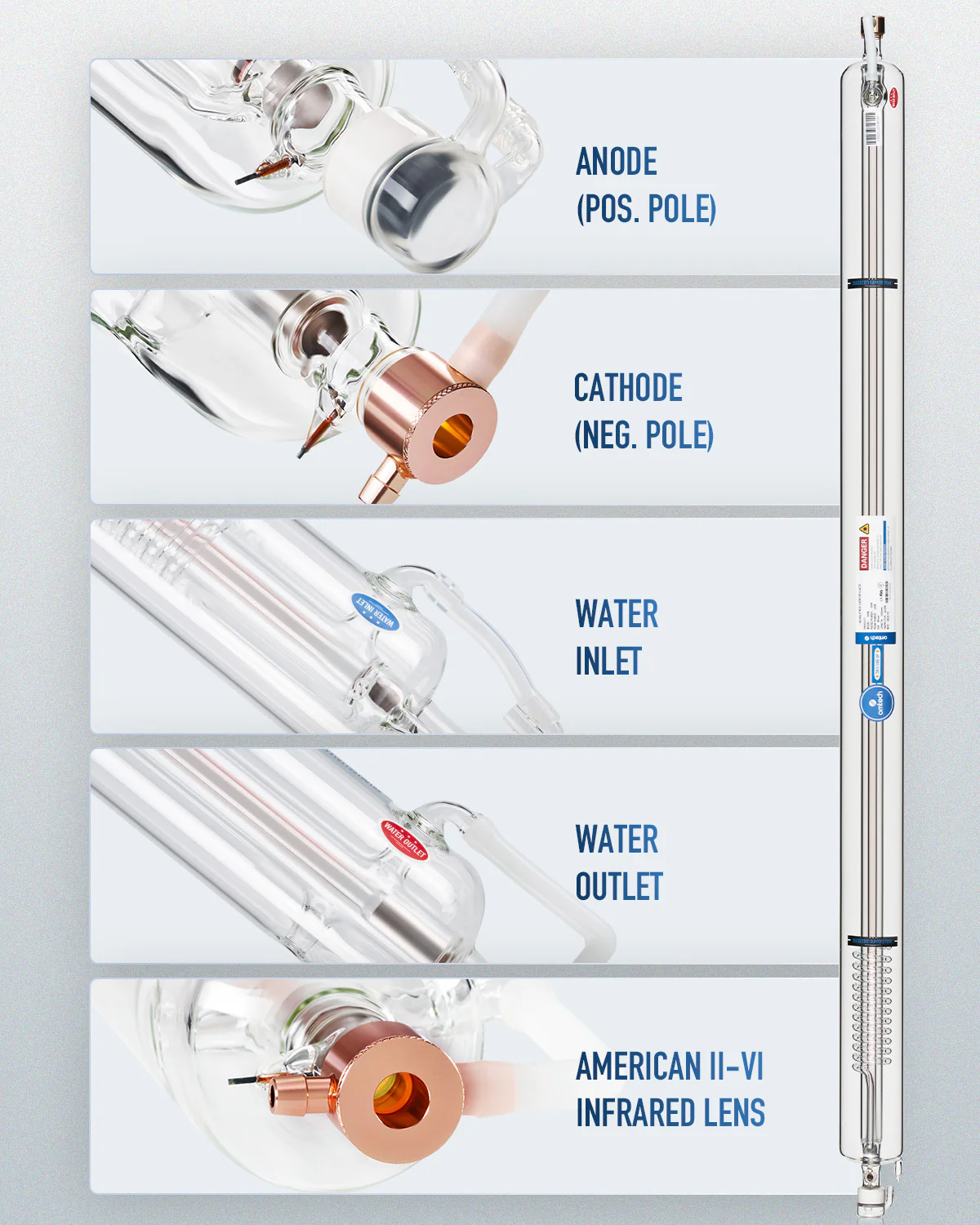 100W CO2 Laser Tube with Borosilicate Glass for Laser Engraver & Cutter Machine - Image 2