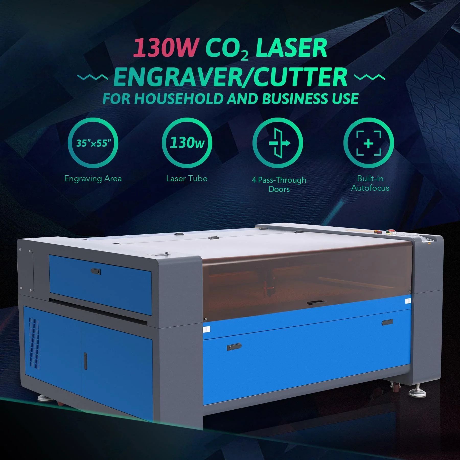 Pre-Owned AF3555-130 - 130W CO2 Laser Engraver Cutting Machine with 35” x 55” Working Area (with Auto Focus) - Image 2