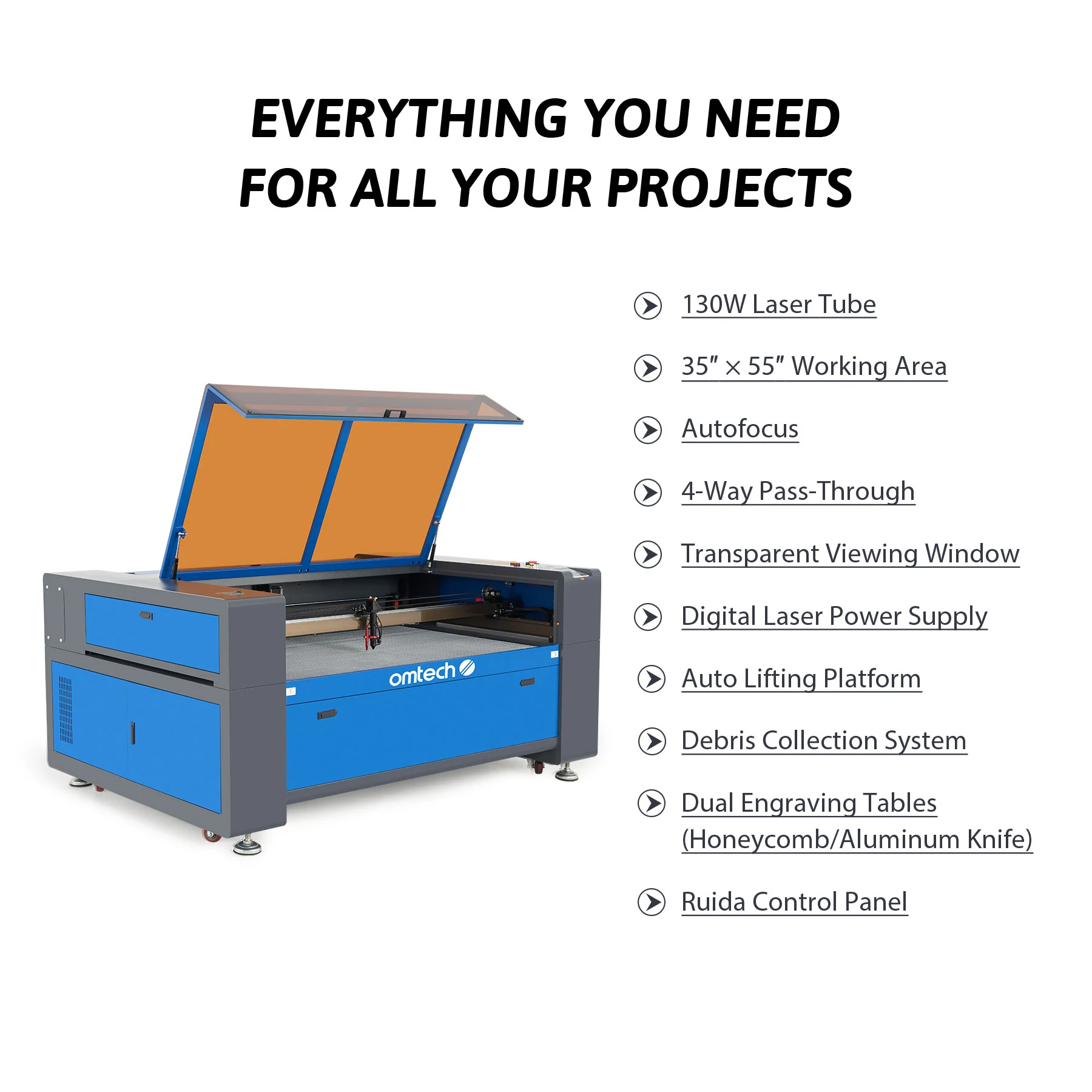 Pre-Owned AF3555-130 - 130W CO2 Laser Engraver Cutting Machine with 35” x 55” Working Area (with Auto Focus) - Image 8