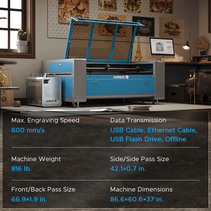 OMTech Maker AF4063-150 150W CO2 Laser Cutter and Engraver with 40" x 63" Working Area and Autofocus - Image 11