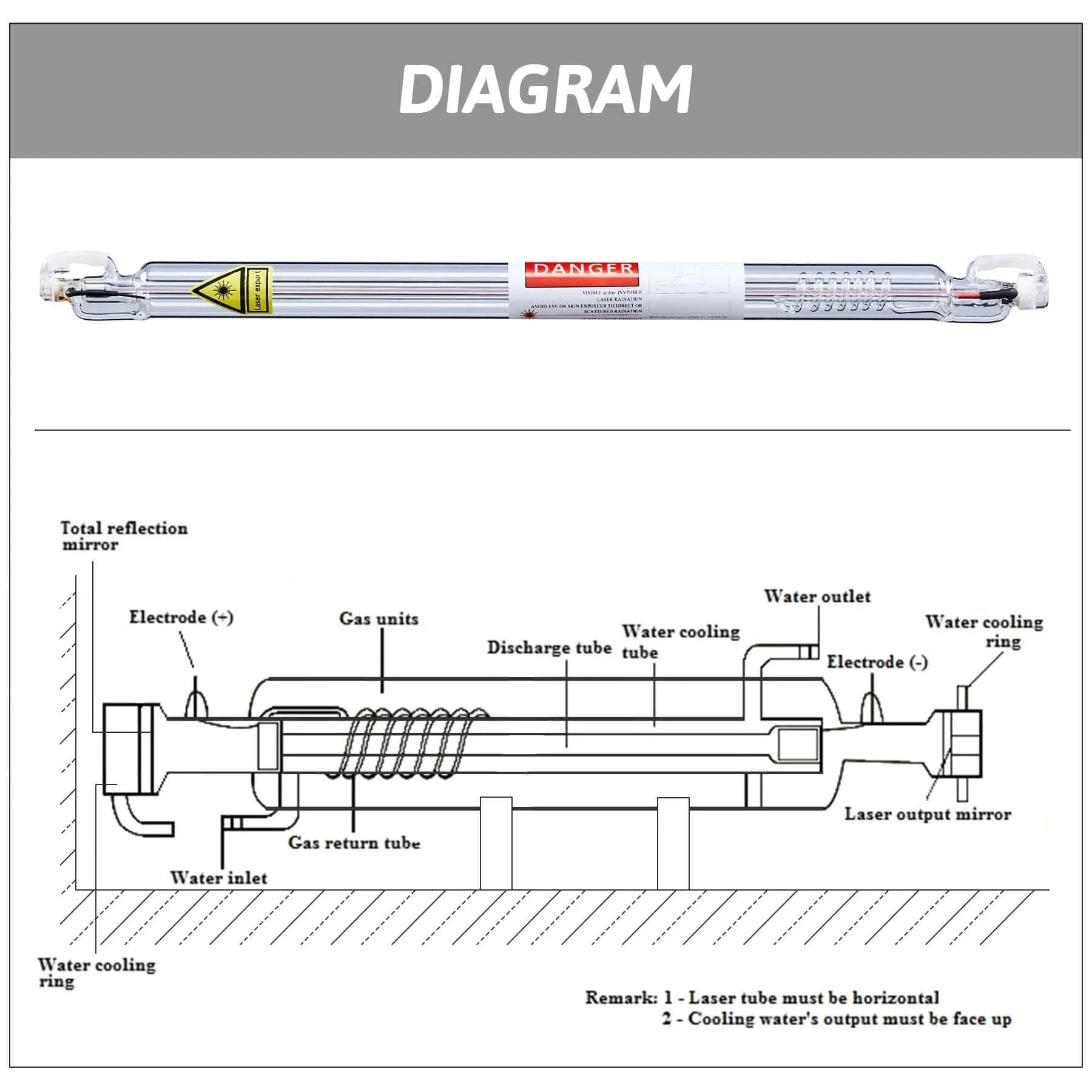 50W CO2 Laser Tube for Laser Engraver Cutting Machine (Not compatible with Polar) - Image 3