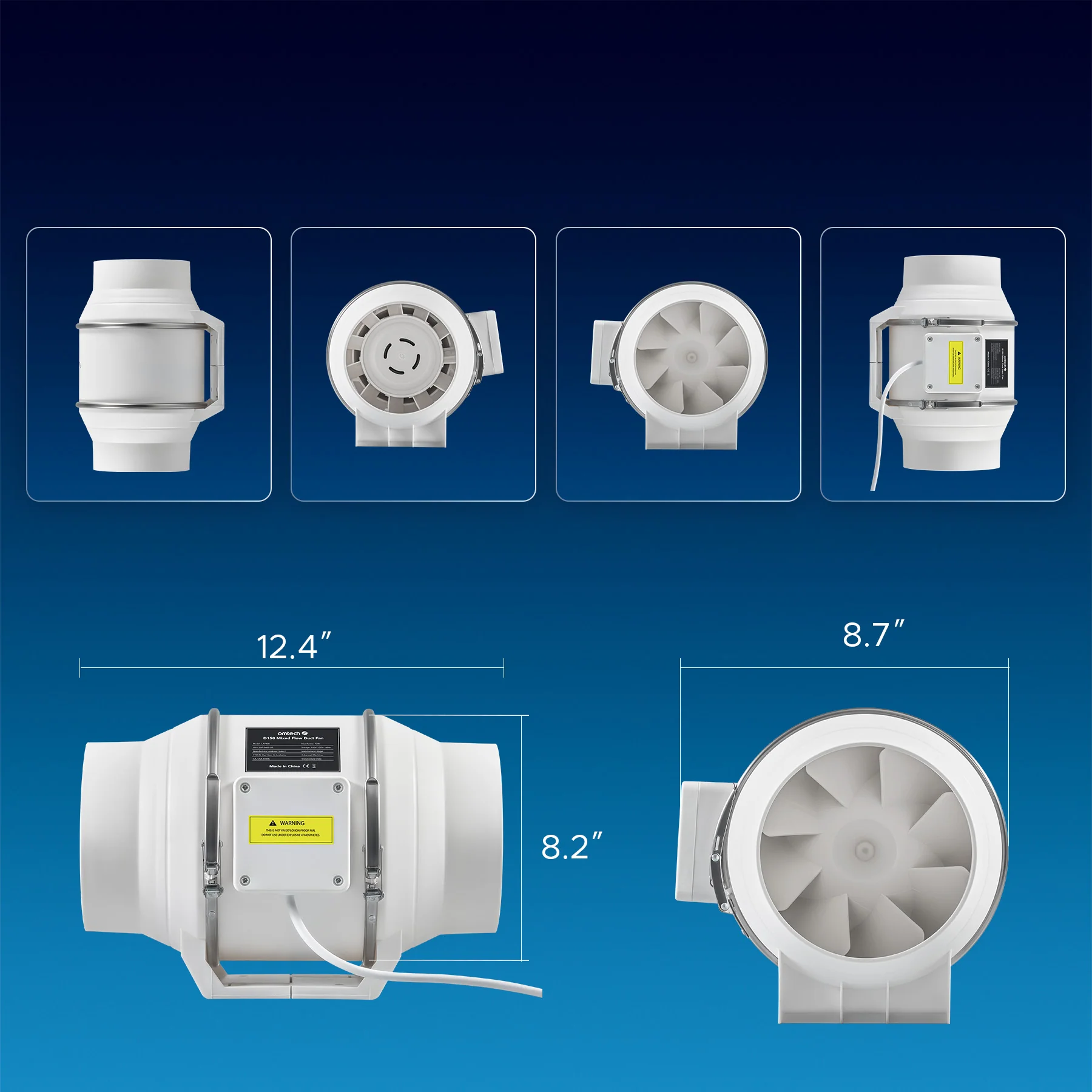 6” Inline Duct Fan, 318 cfm Ventilation Exhaust Fan with Quiet 75W AC Motor - Image 6