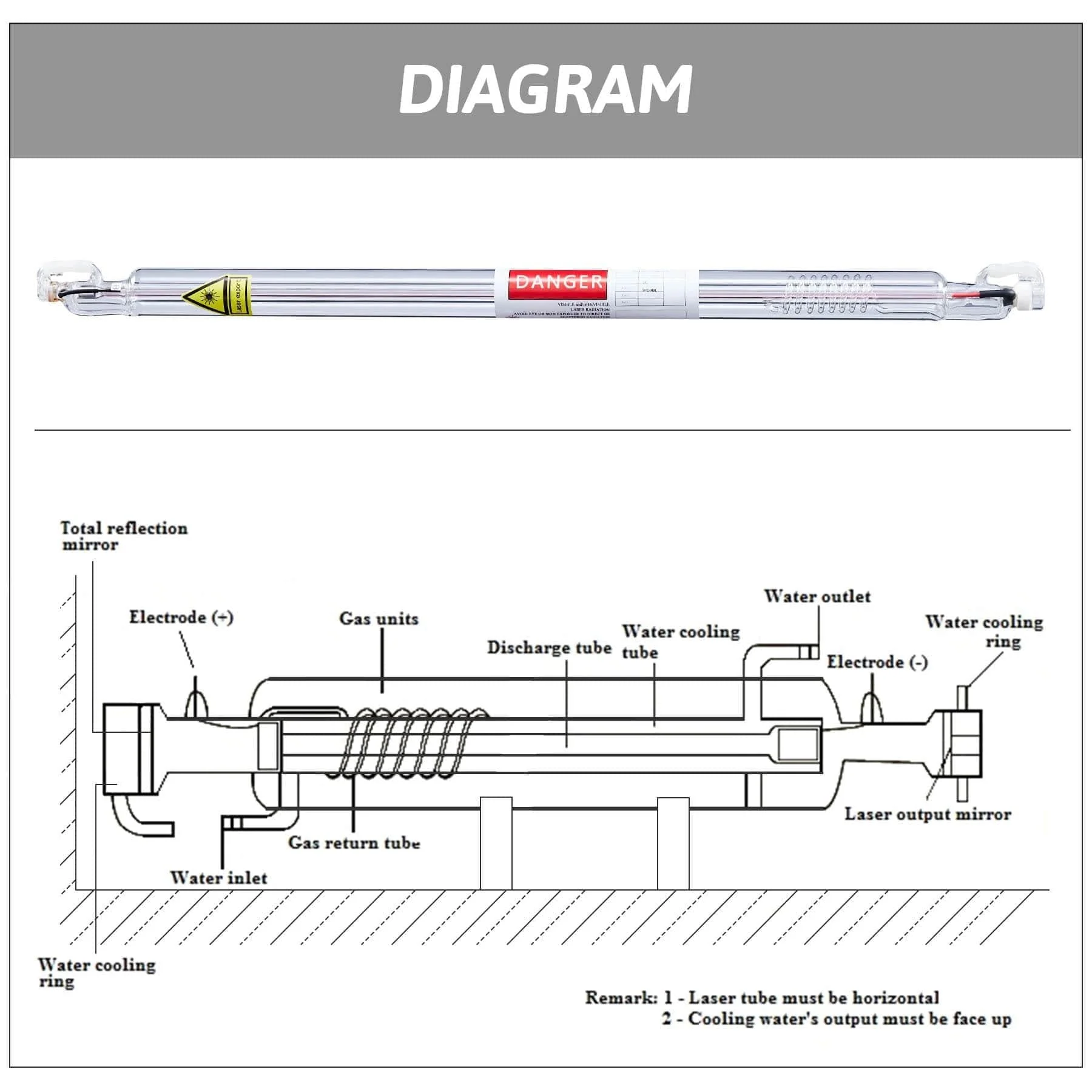 60W CO2 Laser Tube for Laser Engraver Cutting Machine - Image 3