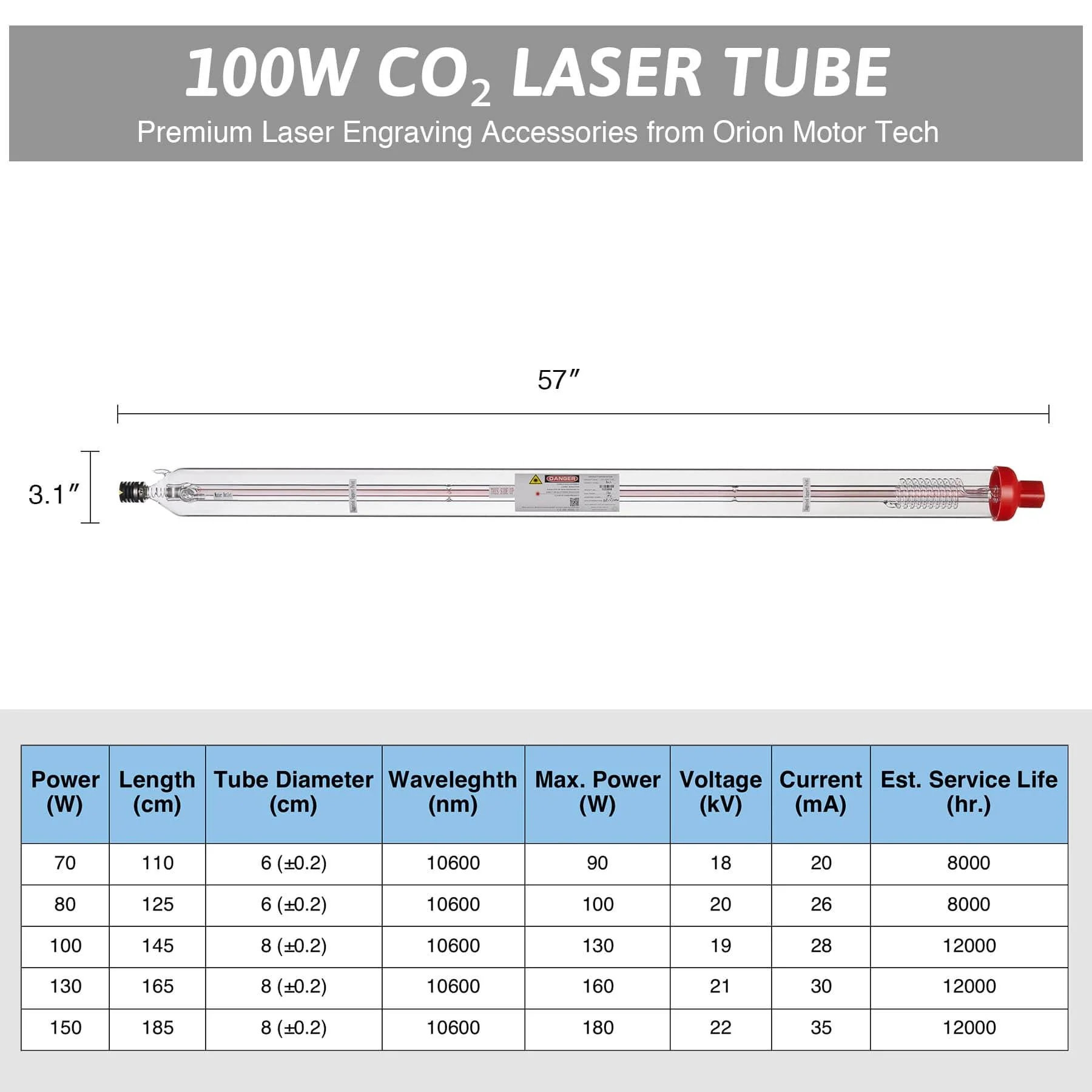 YL A Series A4s 100W CO2 Laser Tube - Image 6
