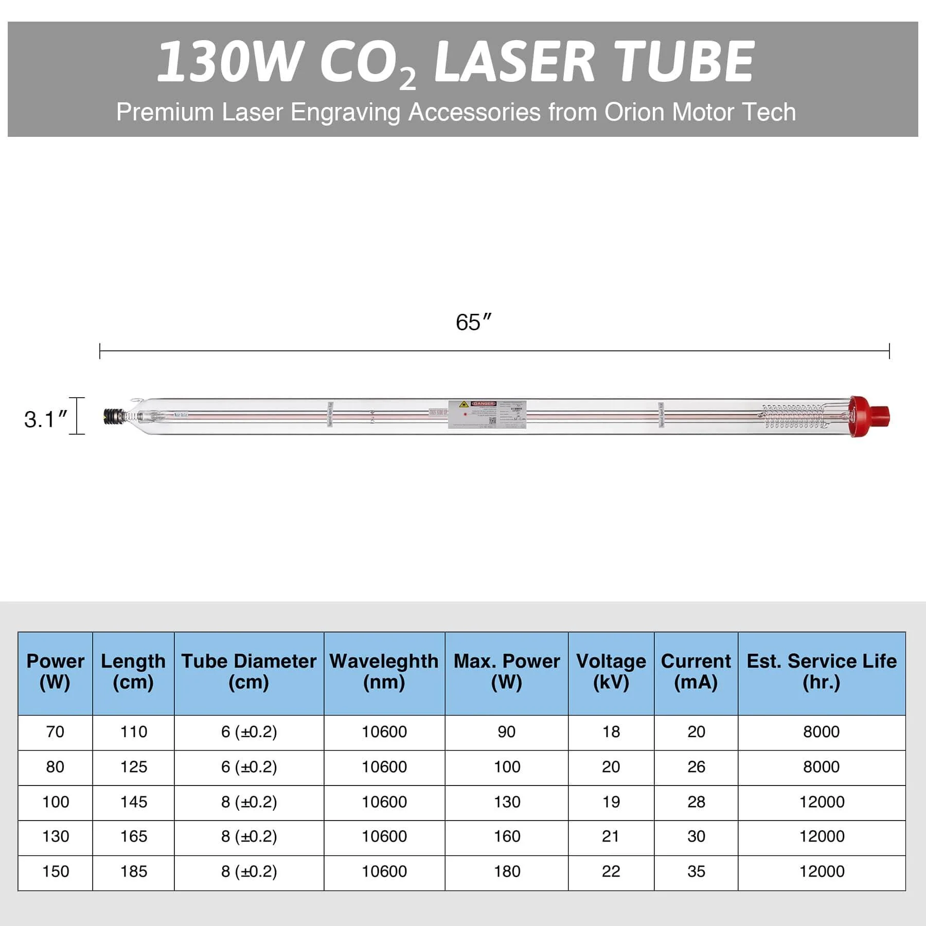 YL A Series A6s 130W CO2 Laser Tube - Image 6