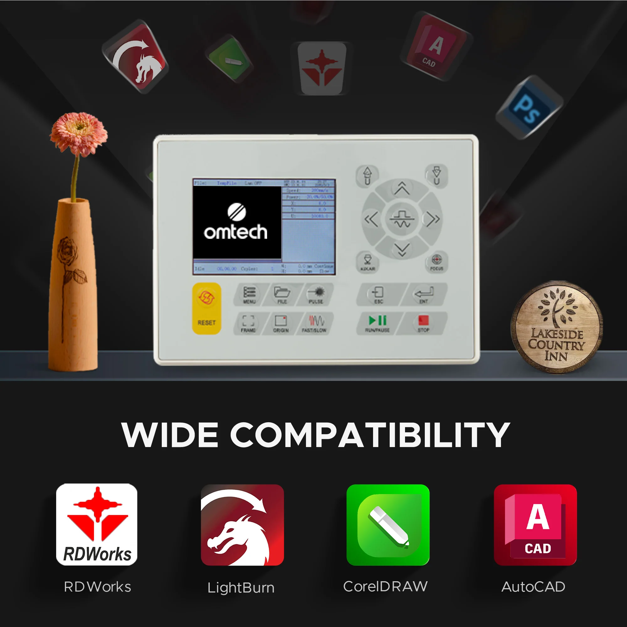 OMTech Maker AF2028-60 60W CO2 Laser Cutter and Engraver with 20" x 28" Working Area and Autofocus - Image 11