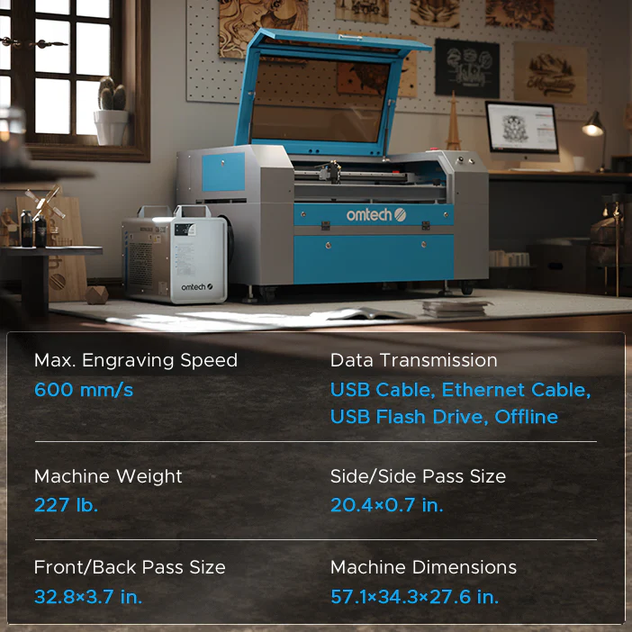 OMTech Maker MF2028-80 90W CO2 Laser Cutter and Engraver with 20" x 28" Working Area - Image 11