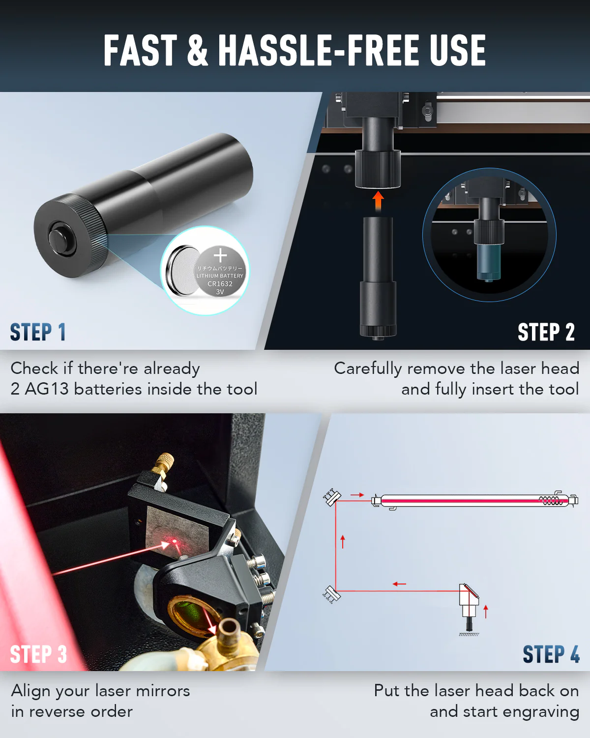 CO2 Laser Alignment Tool, Precision Red Laser Pointer for 50W 60W 80W 100W 130W 150W Laser Engravers (Exclude the k40+, Polar, pronto & pro series or machines of other brands) - Image 4
