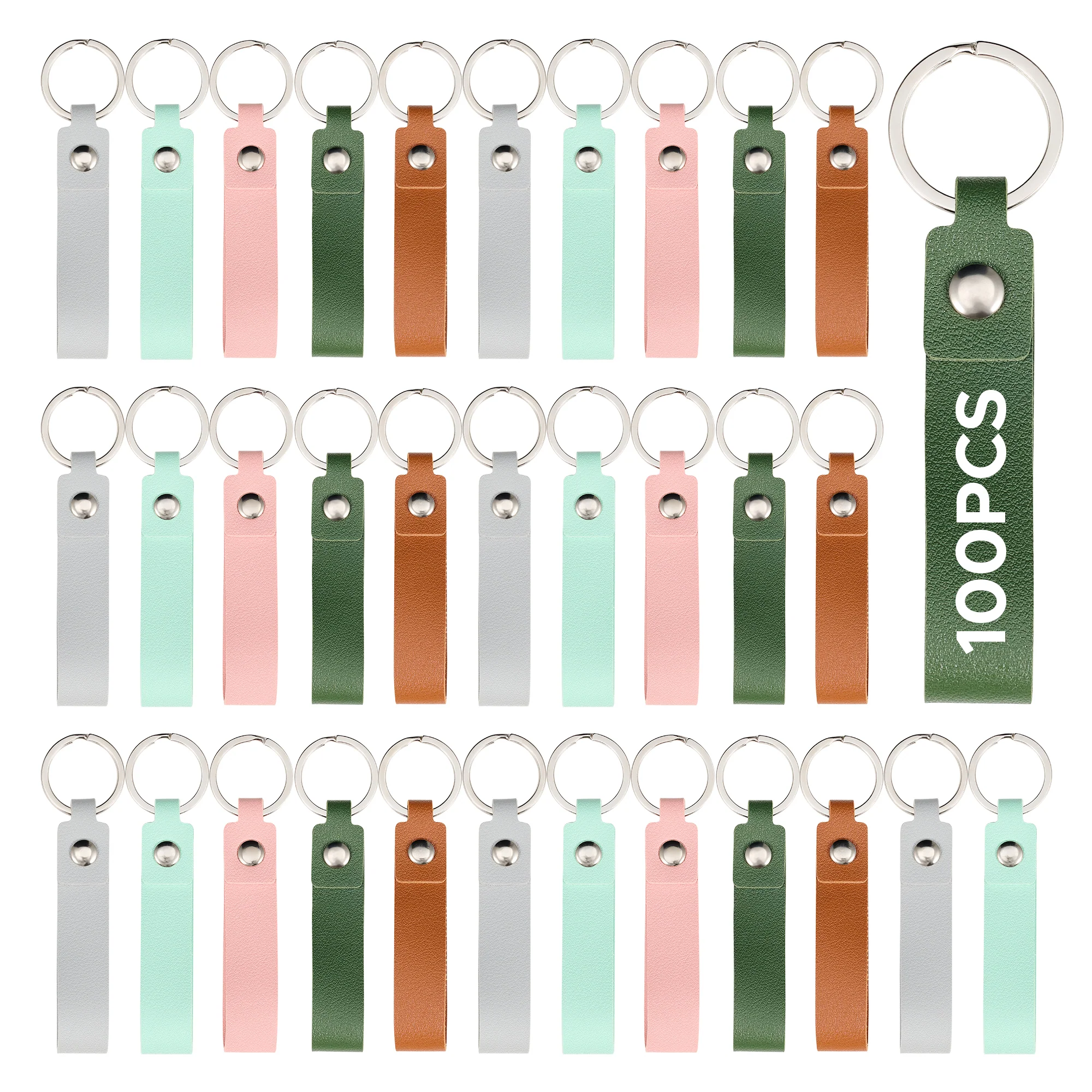 OMTech 50pc/100pc/200pc Leather Key Fob Kit, PU Leather Keychain Blanks with Rivets and Key Rings - Image 10