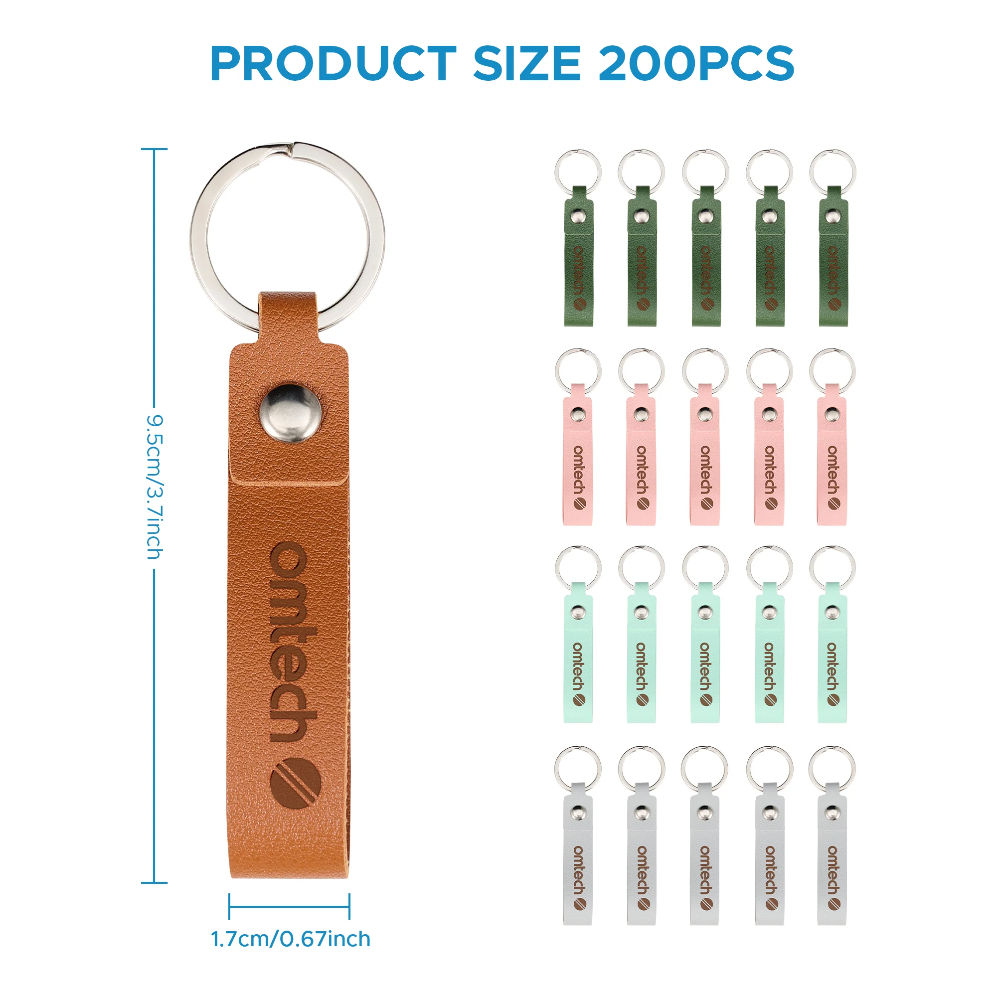 OMTech 50pc/100pc/200pc Leather Key Fob Kit, PU Leather Keychain Blanks with Rivets and Key Rings - Image 8