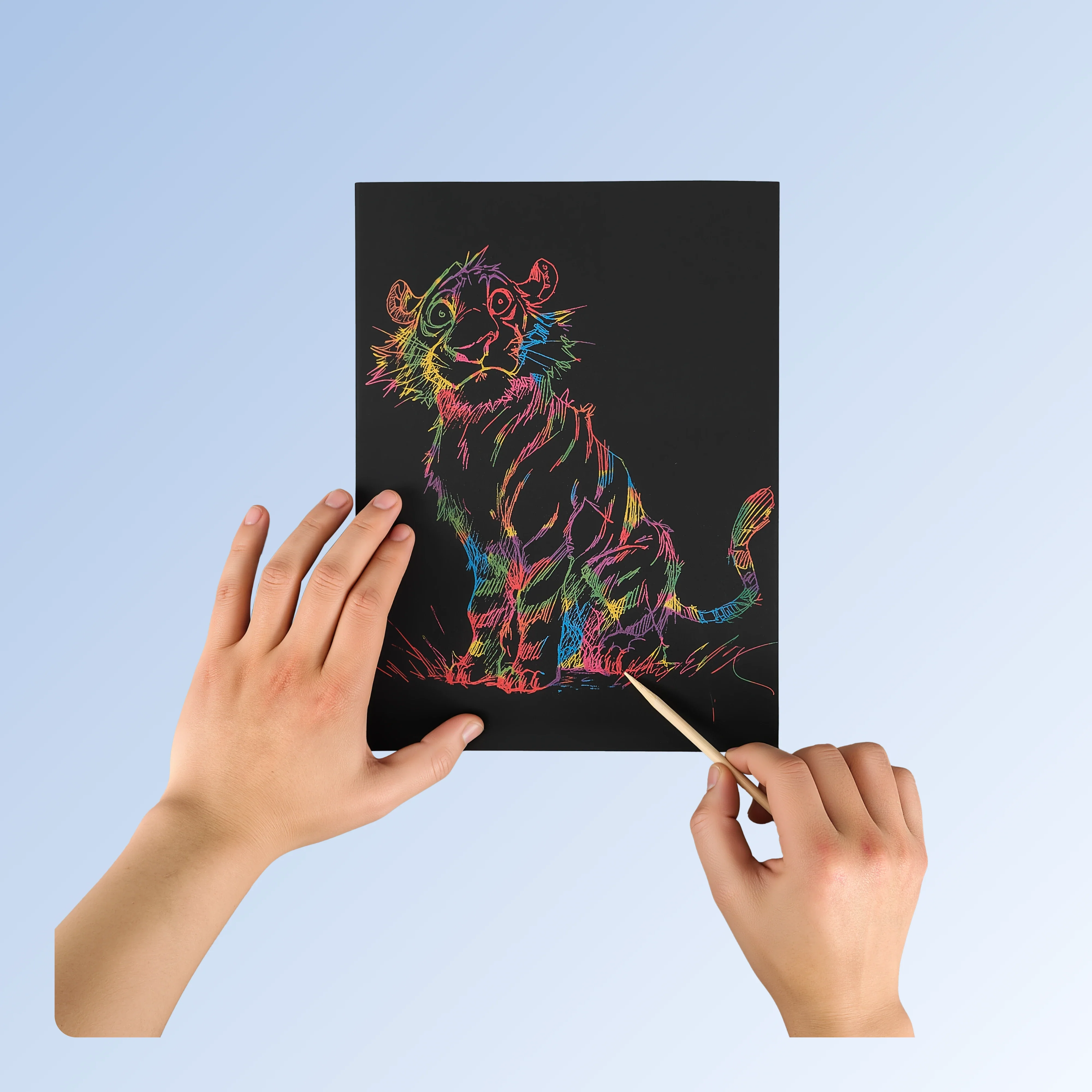 OMTech 100pc Rainbow Scratch Paper Set, 11"x8" DIY Scratch Painting Art Paper with Styluses - Image 7