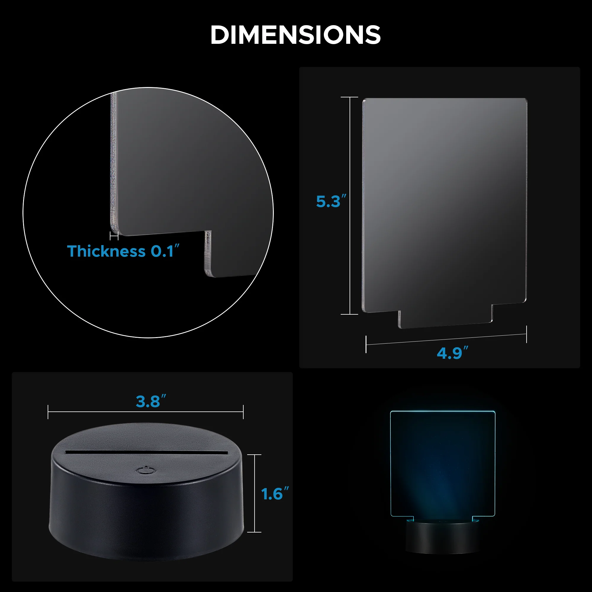 OMTech 12 Sets LED Light Base with Acrylic Blank Sheets, Acrylic LED Light Lamps with Remote Controls, USB Cables, 16 Colors, & 4 Modes - Image 3