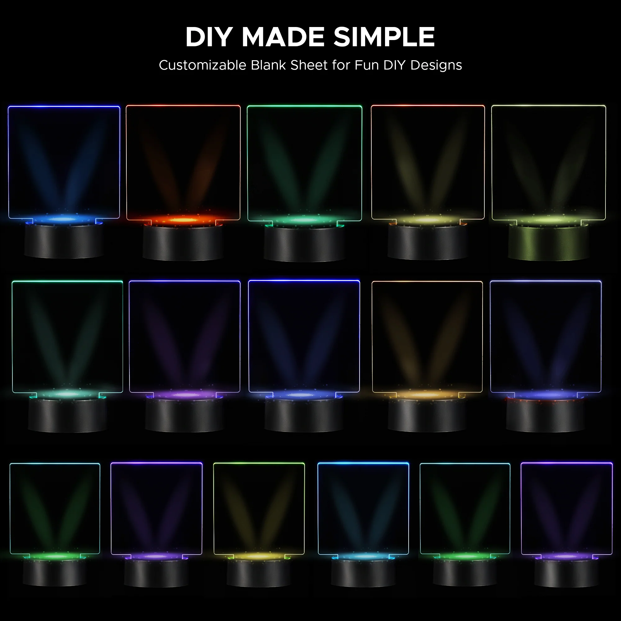 OMTech 12 Sets LED Light Base with Acrylic Blank Sheets, Acrylic LED Light Lamps with Remote Controls, USB Cables, 16 Colors, & 4 Modes - Image 7