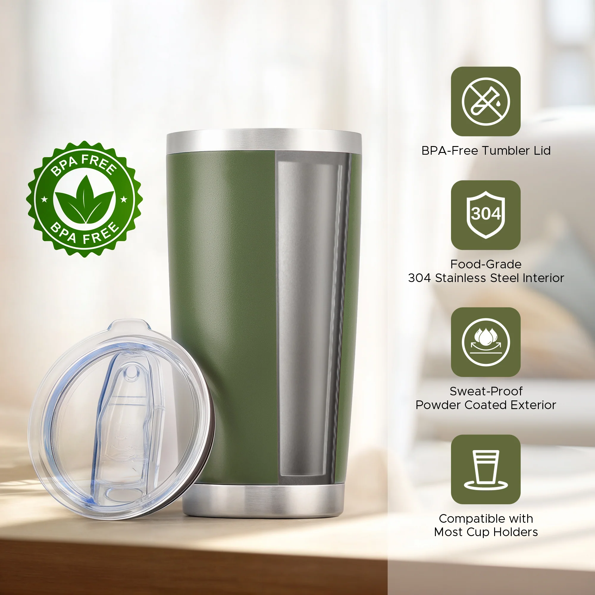 OMTech 20 oz Tumblers Bulk 6pc Stainless Steel Tumbler Set with Lid & Straw, Double Wall Vacuum Insulated Mug for Laser Engraver - Image 3