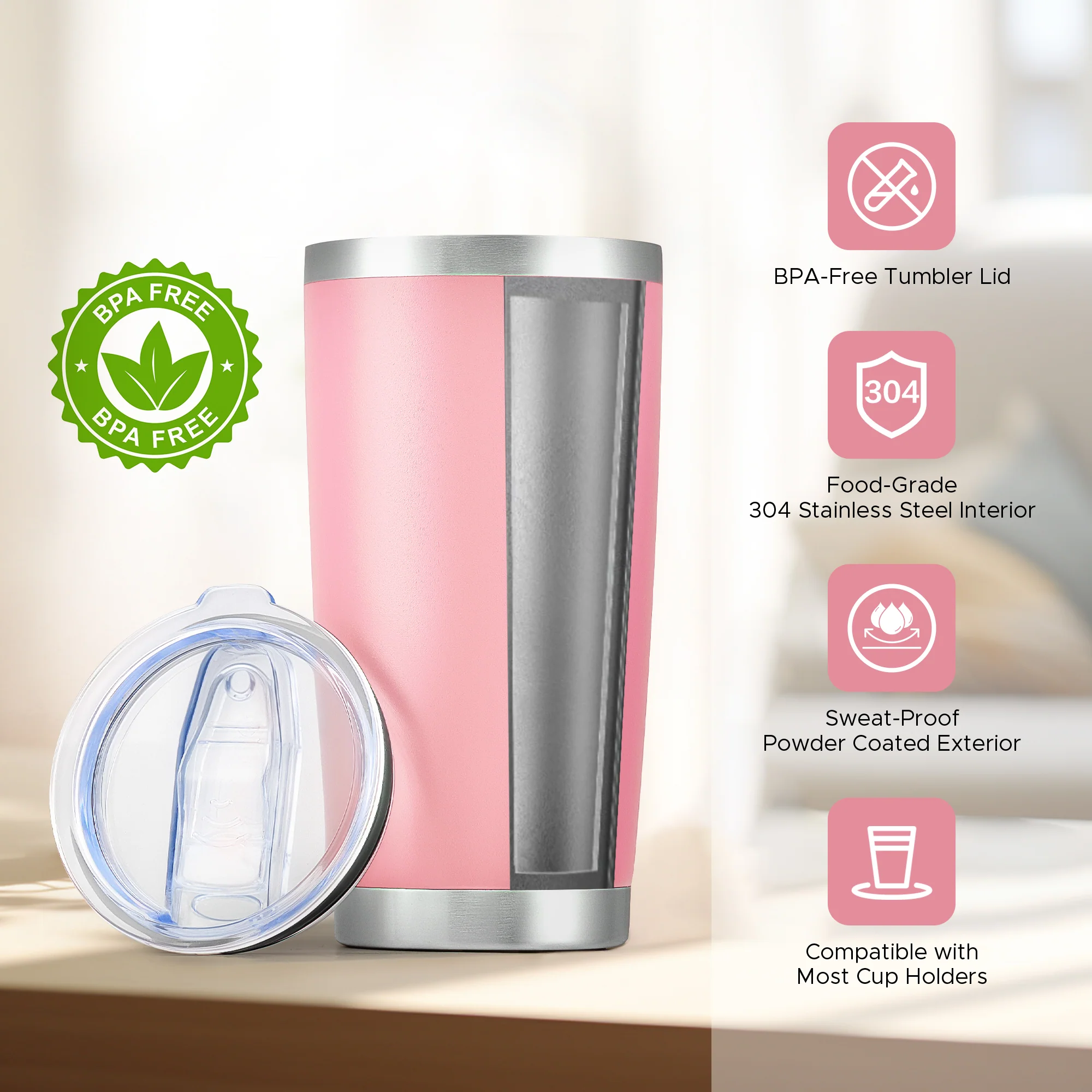 OMTech 20 oz Tumblers Bulk 12pc Stainless Steel Tumbler Set with Lid & Straw, Double Wall Vacuum Insulated Mug for Laser Engraver - Image 3