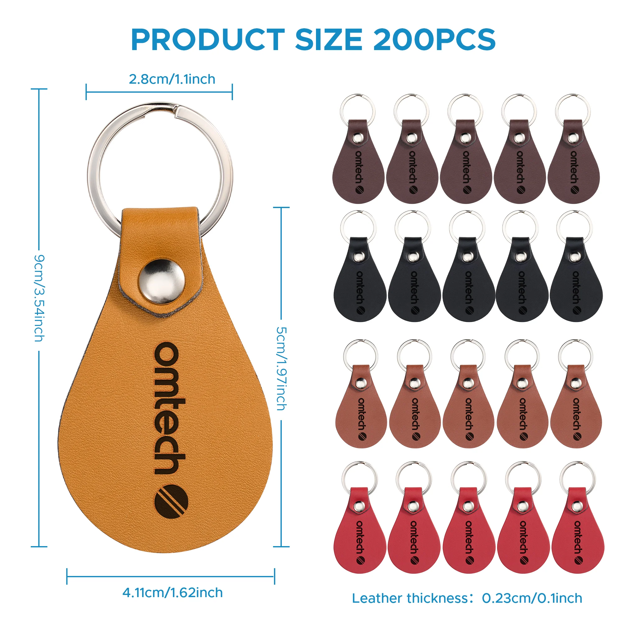 OMTech 50pc/ 100pc/ 200pc Leather Key Fob Kit, Drop Shaped Leather Key Chain Key Tag Bulk for Laser Engraving Keychain Making DIY Craft - Image 2