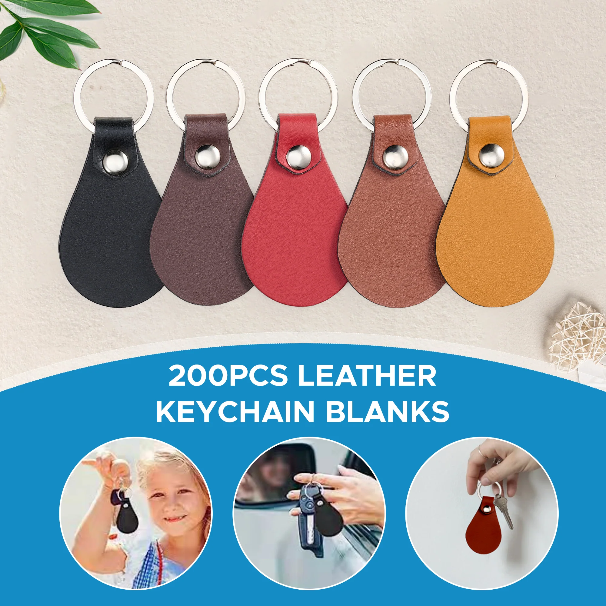 OMTech 50pc/ 100pc/ 200pc Leather Key Fob Kit, Drop Shaped Leather Key Chain Key Tag Bulk for Laser Engraving Keychain Making DIY Craft - Image 4