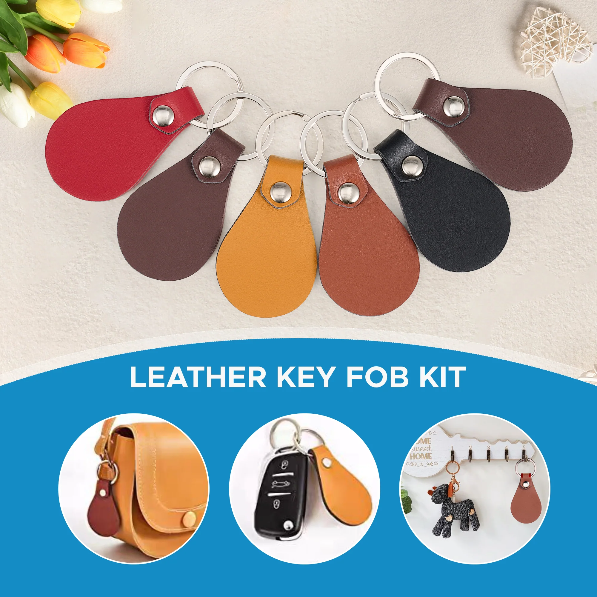 OMTech 50pc/ 100pc/ 200pc Leather Key Fob Kit, Drop Shaped Leather Key Chain Key Tag Bulk for Laser Engraving Keychain Making DIY Craft - Image 6