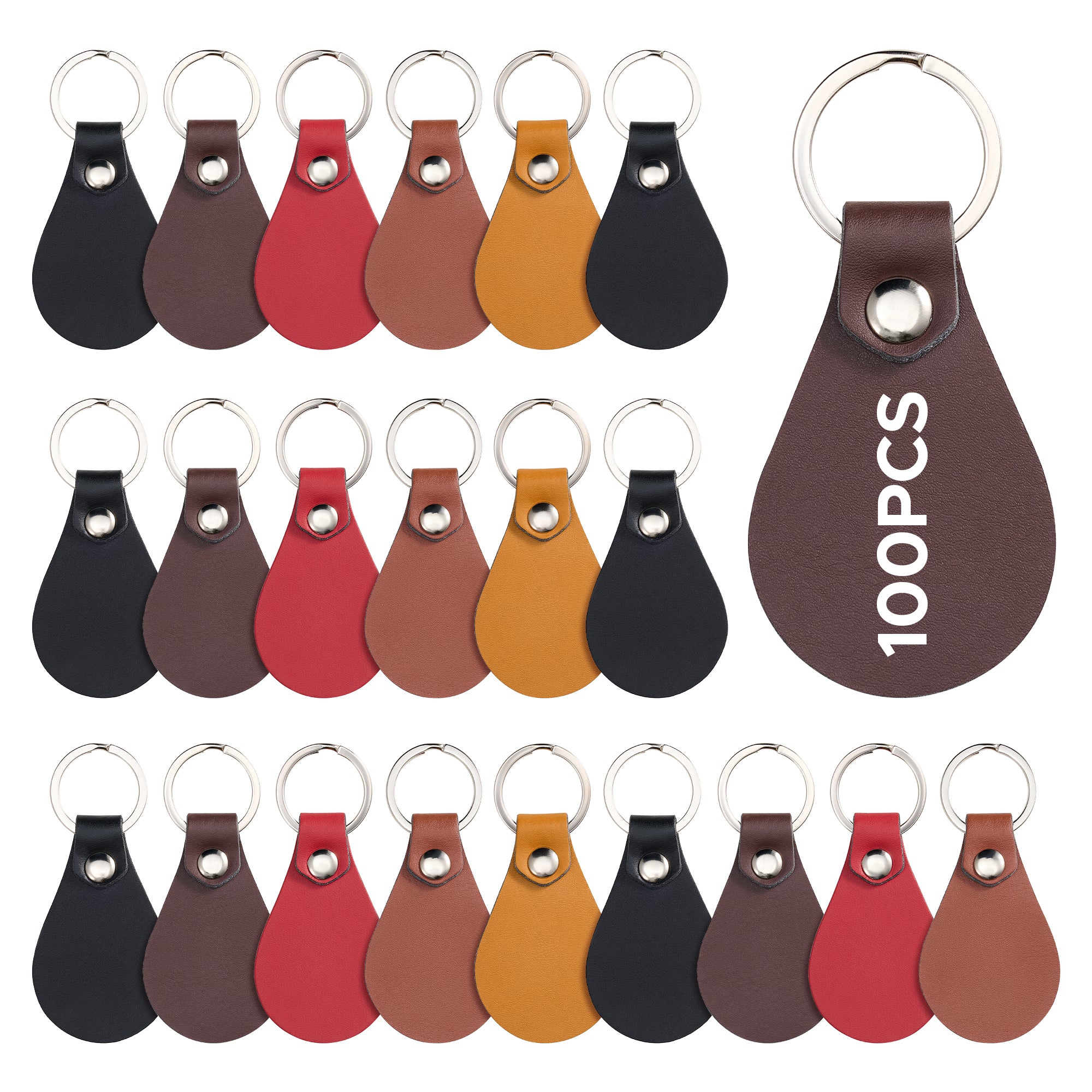 OMTech 50pc/ 100pc/ 200pc Leather Key Fob Kit, Drop Shaped Leather Key Chain Key Tag Bulk for Laser Engraving Keychain Making DIY Craft - Image 9