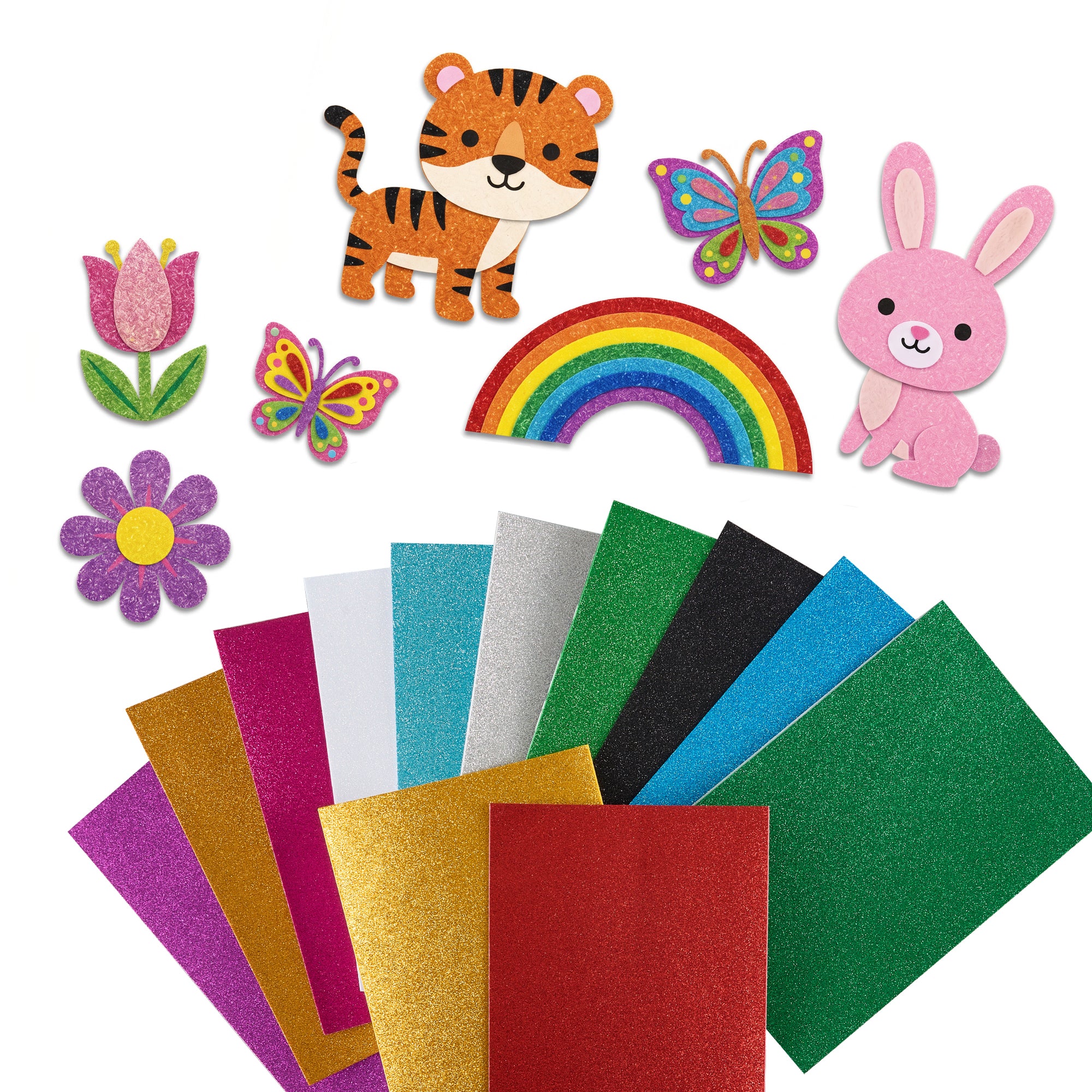 OMTech Self-Adhesive Glitter EVA Foam Sheets, 36 Pack 12 Assorted Colors 12 x 8 in Craft Foam Sheets, Peel & Stick Sparkle Foam Papers for DIY Crafts School Projects Decorations - Image 4