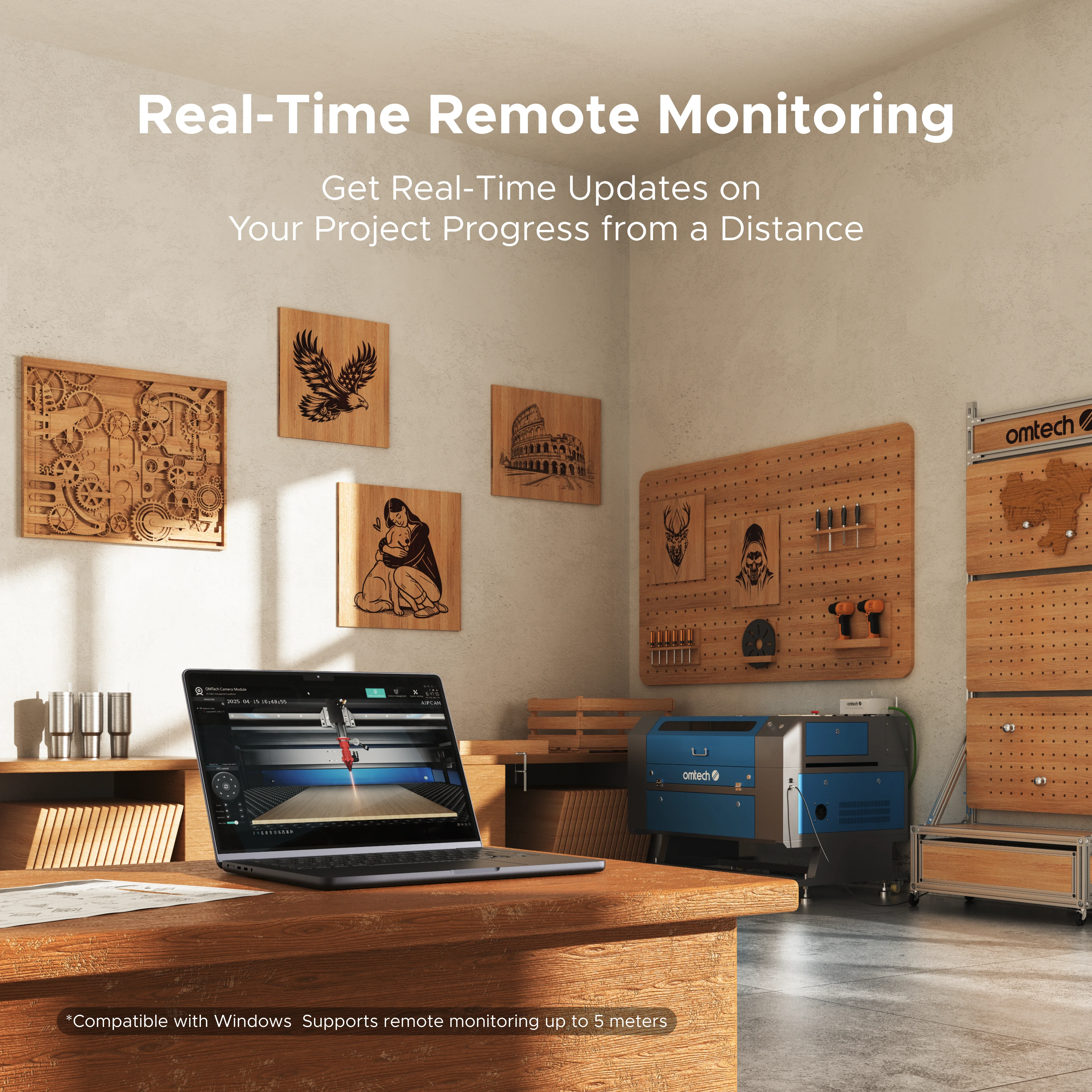 OMTech 2MP Remote Monitoring Camera for CO2 Laser Engraver with Fire Detection Sensor - Image 3