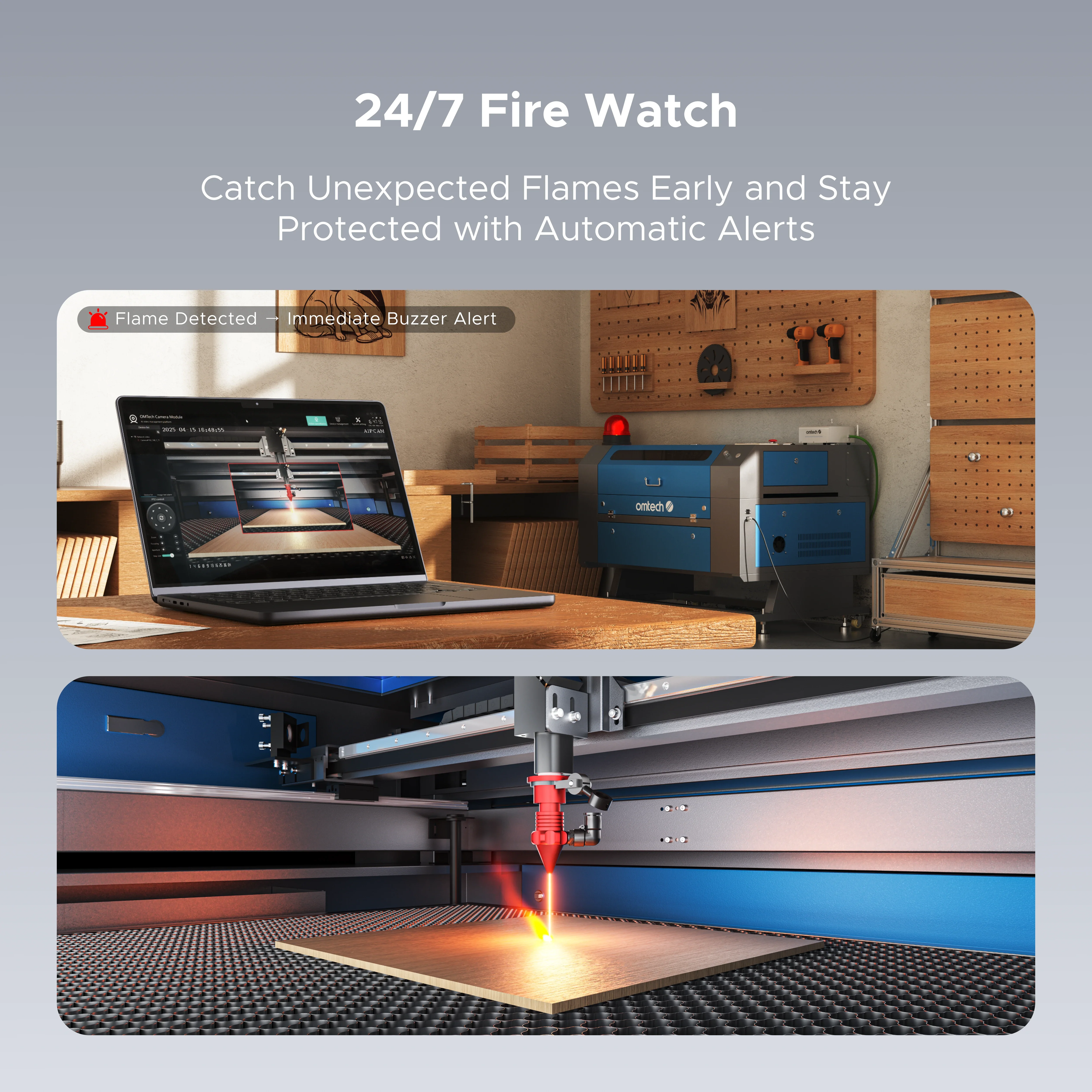 OMTech 2MP Remote Monitoring Camera for CO2 Laser Engraver with Fire Detection Sensor - Image 5