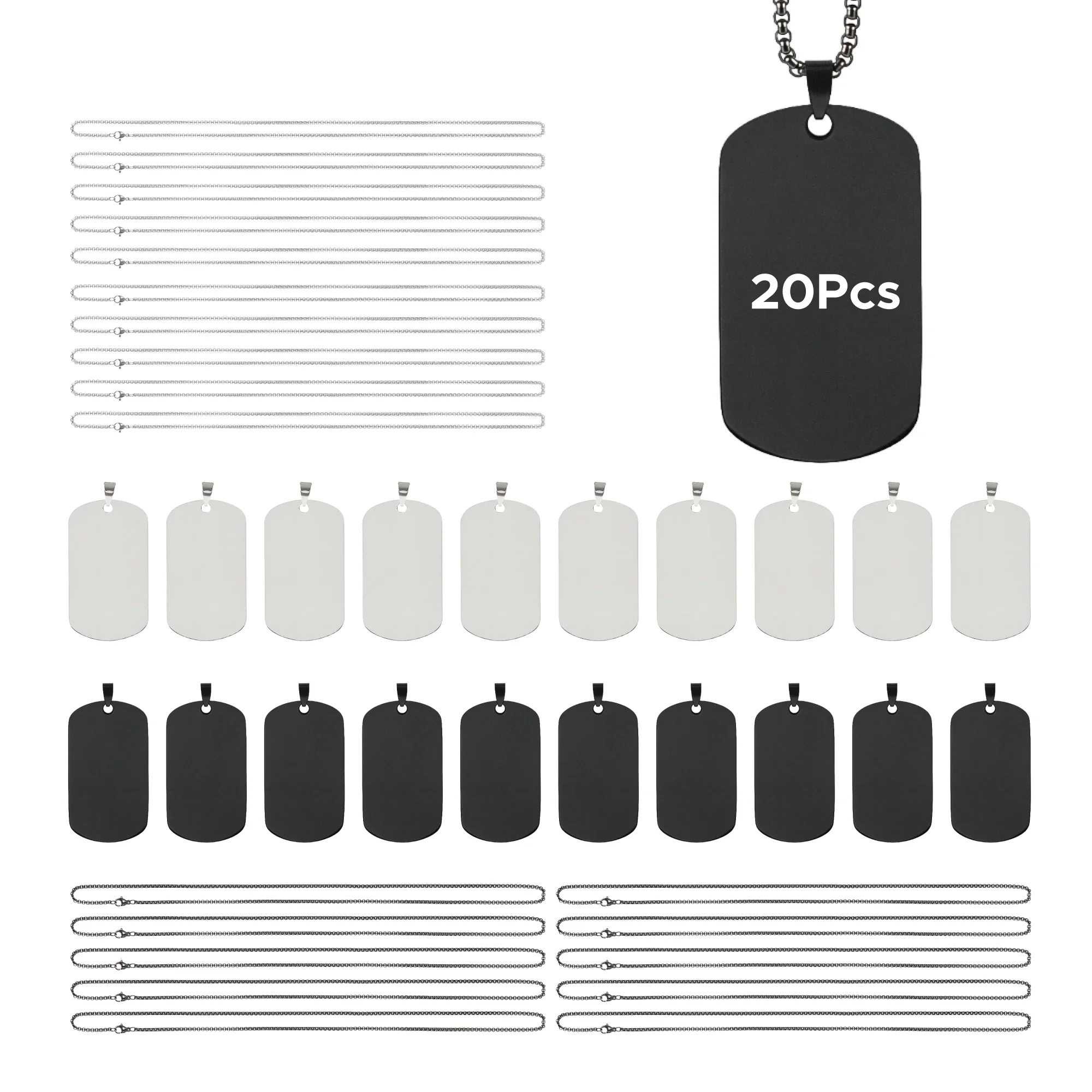 OMTech Dog Tag Necklace Set, Stainless Steel Necklaces with Chains for Laser Engraving - Image 10