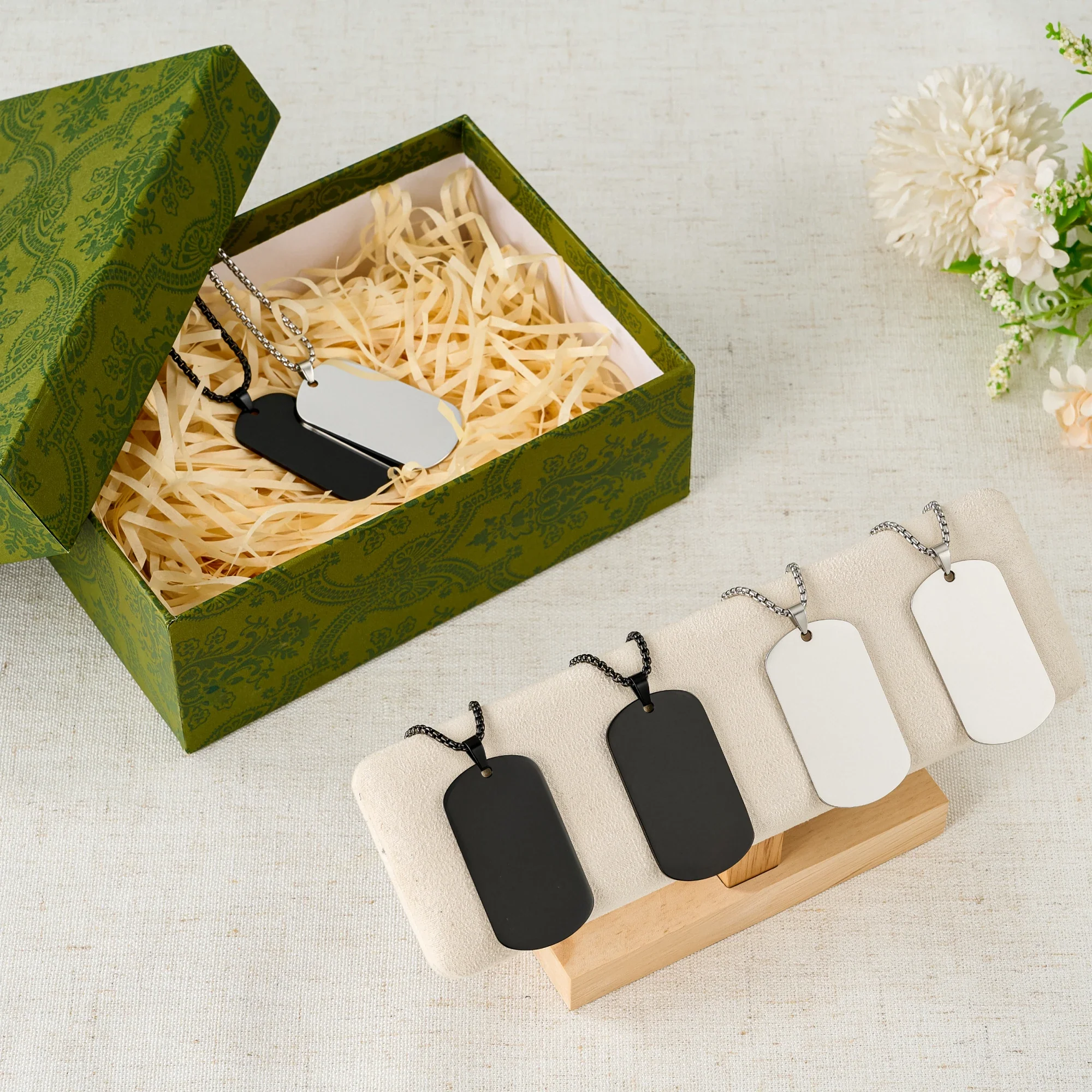 OMTech Dog Tag Necklace Set, Stainless Steel Necklaces with Chains for Laser Engraving - Image 5