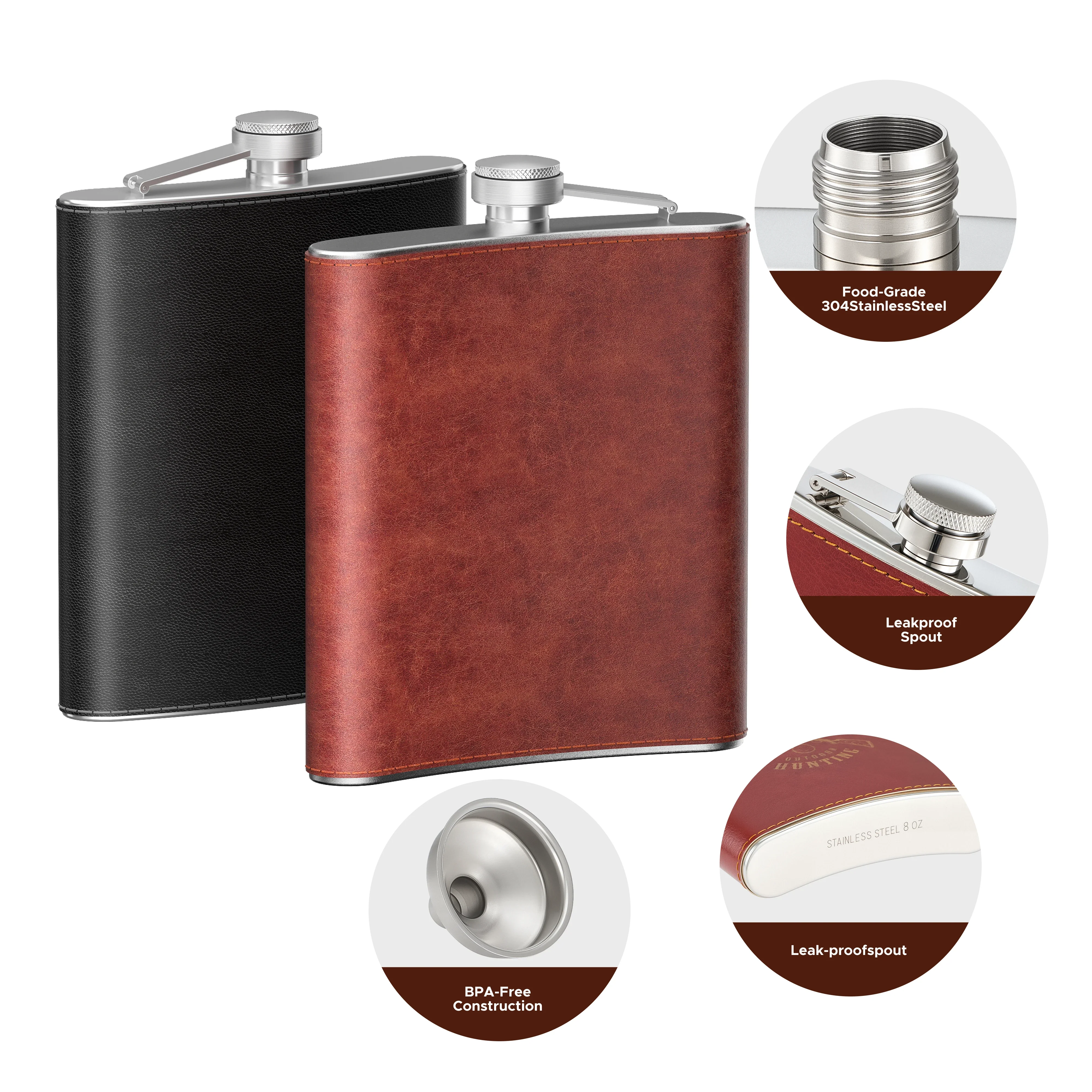 OMTech Hip Flasks for Liquor, Drinking Vessels for Whiskey Vodka Rum Gin More - Image 3