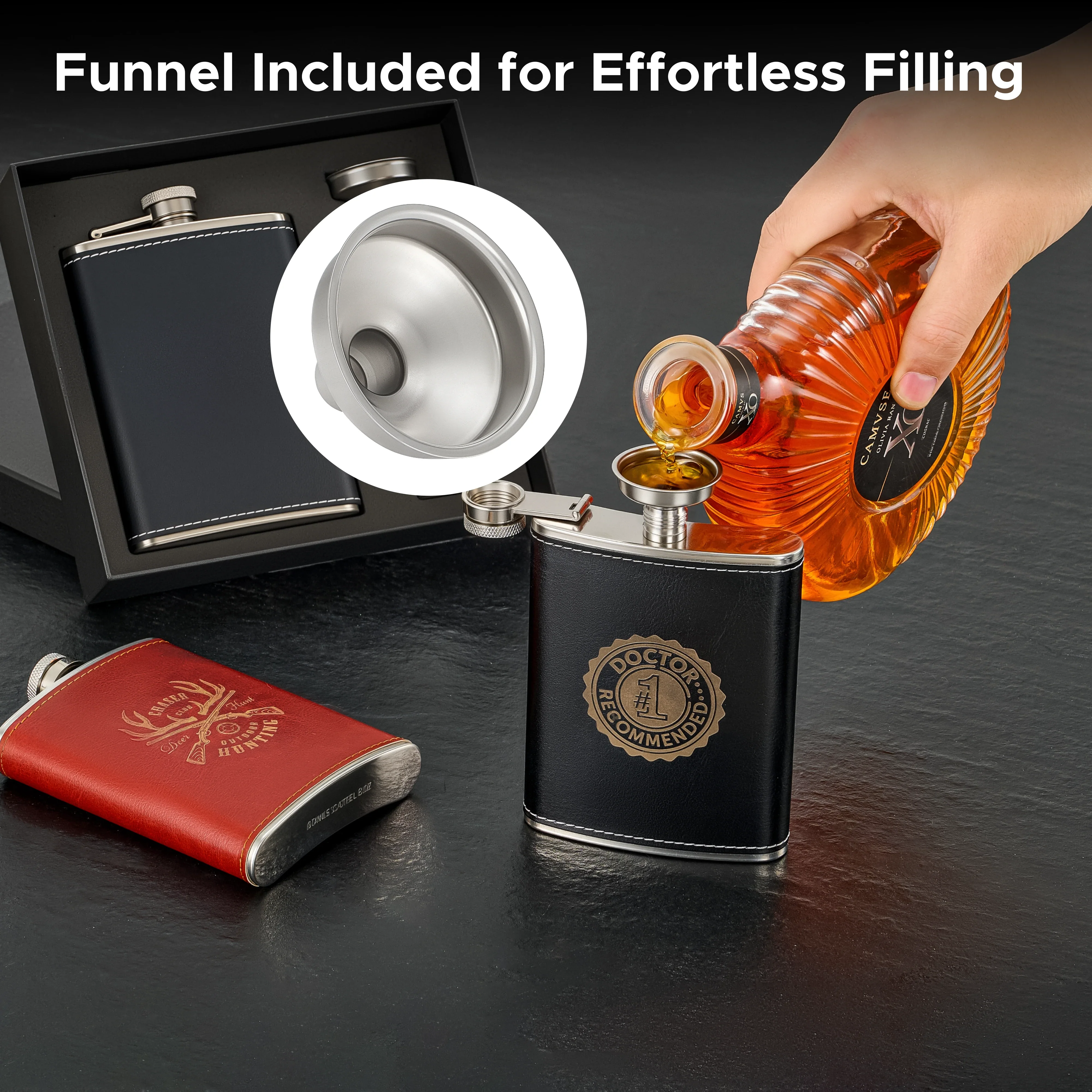 OMTech Hip Flasks for Liquor, Drinking Vessels for Whiskey Vodka Rum Gin More - Image 4