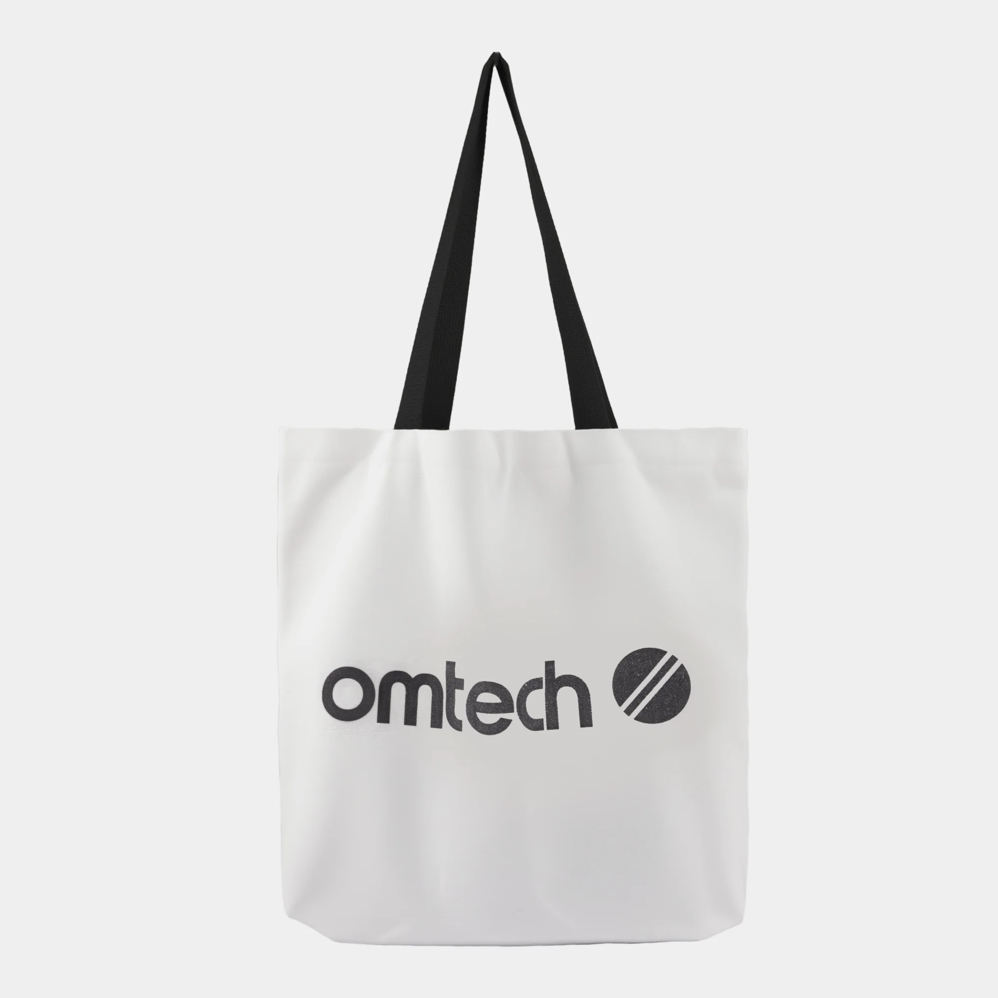 OMTech Logo Canvas Tote Bag (White with Black Strap)