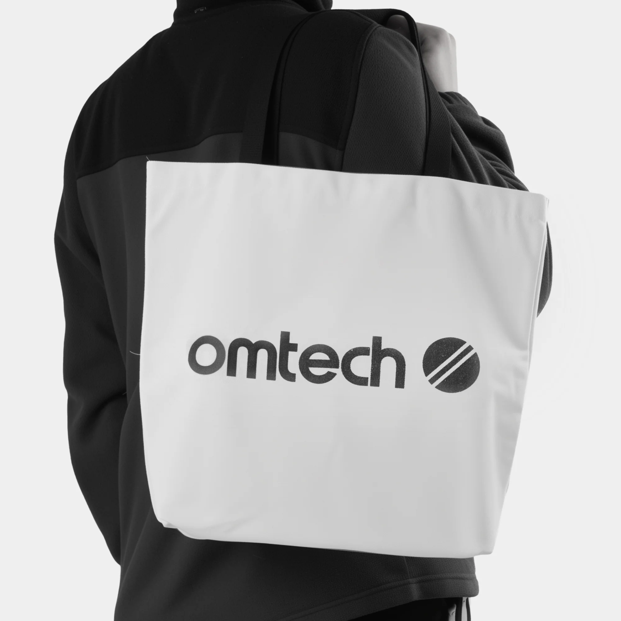 OMTech Logo Canvas Tote Bag (White with Black Strap) - Image 2