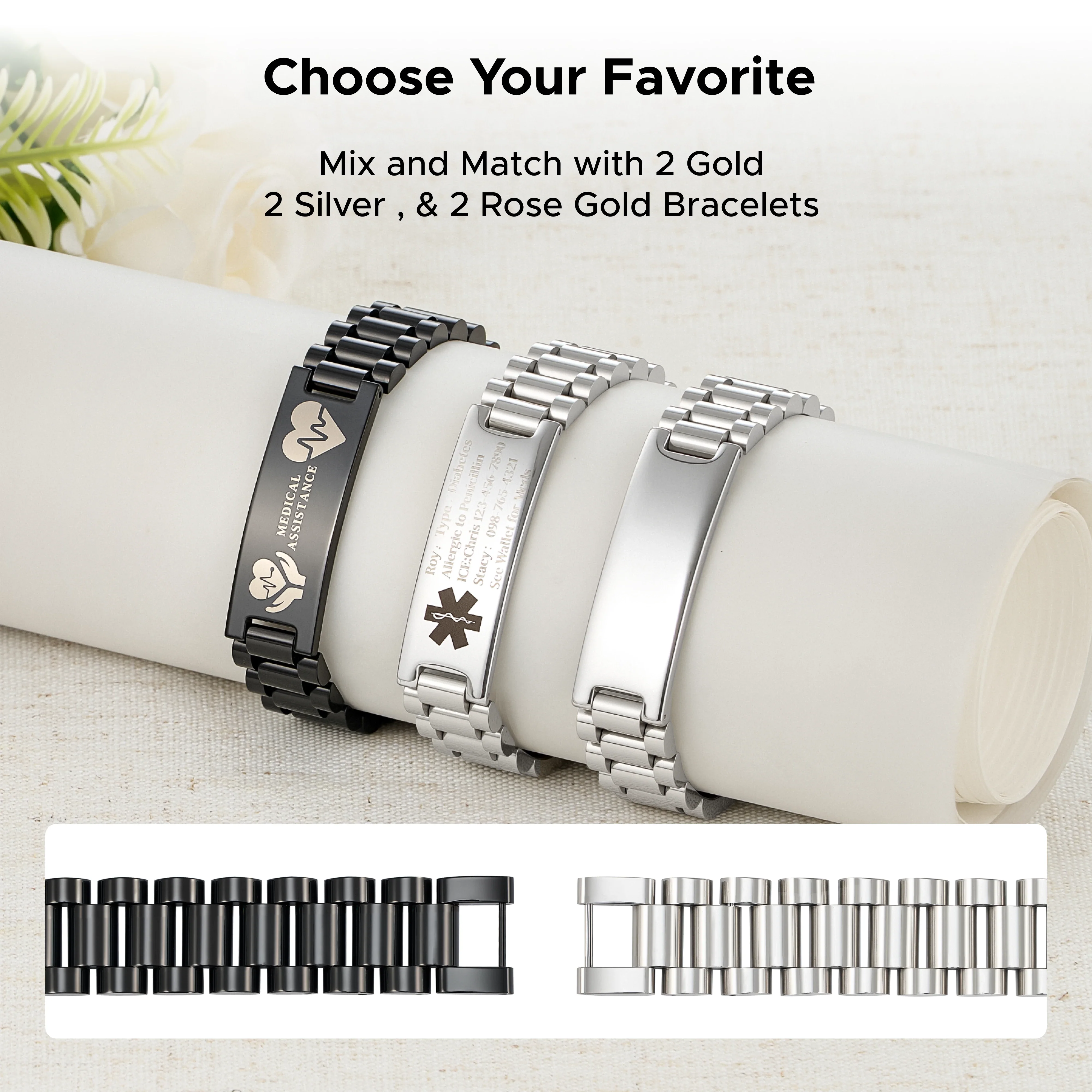 OMTech Medical Alert ID Bracelets, Stainless Steel Adjustable Wrist Straps for Men Women Kids - Image 4