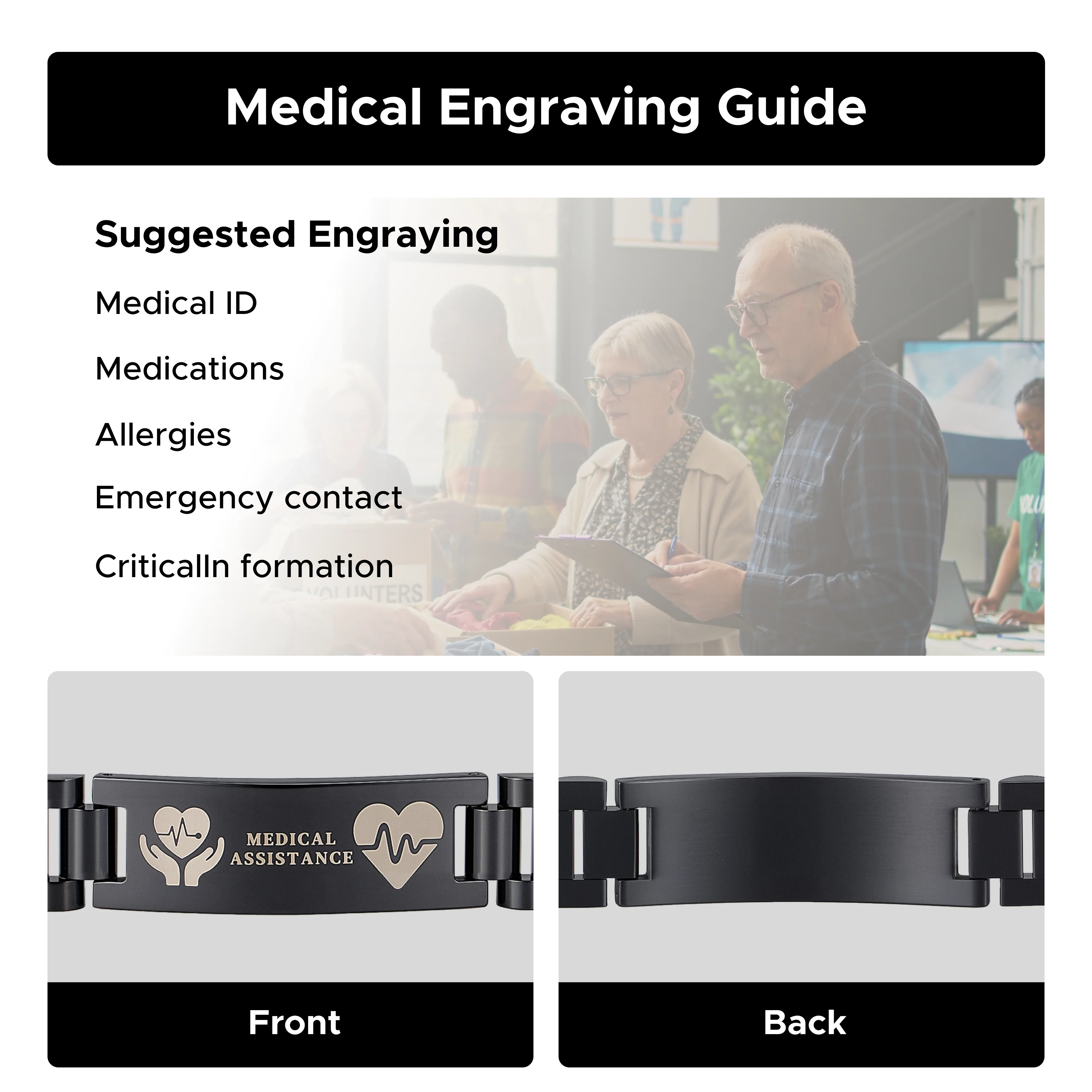 OMTech Medical Alert ID Bracelets, Stainless Steel Adjustable Wrist Straps for Men Women Kids - Image 6