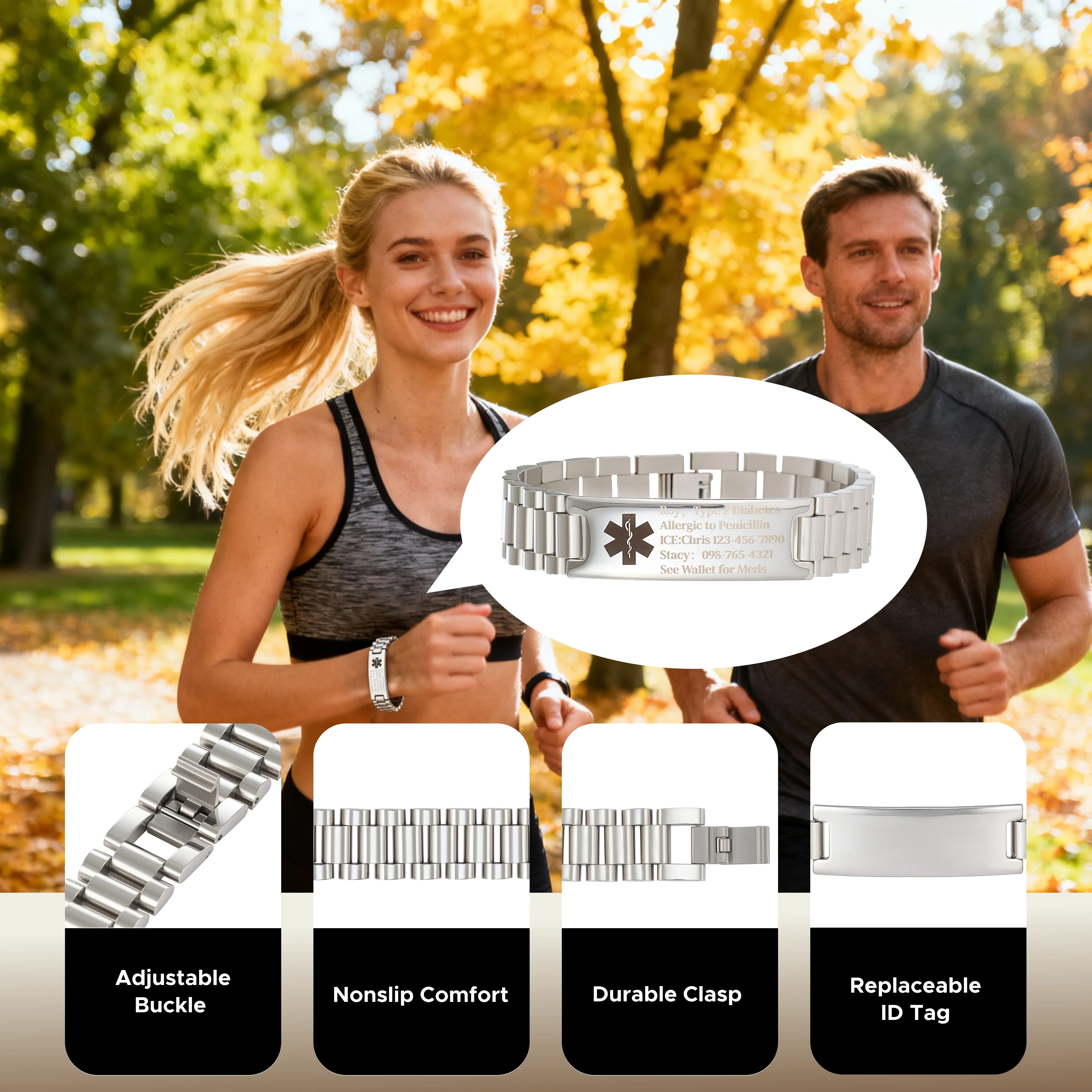 OMTech Medical Alert ID Bracelets, Stainless Steel Adjustable Wrist Straps for Men Women Kids - Image 7