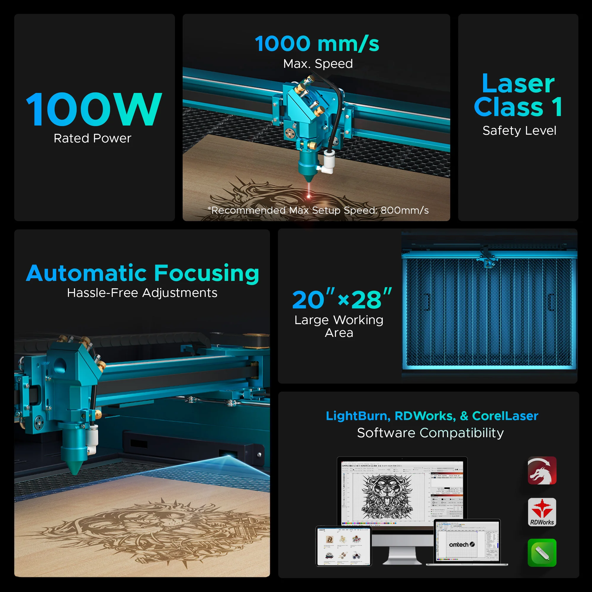 OMTech Pronto 35 100W CO2 Laser Cutter and Engraver with Autofocus - Image 8