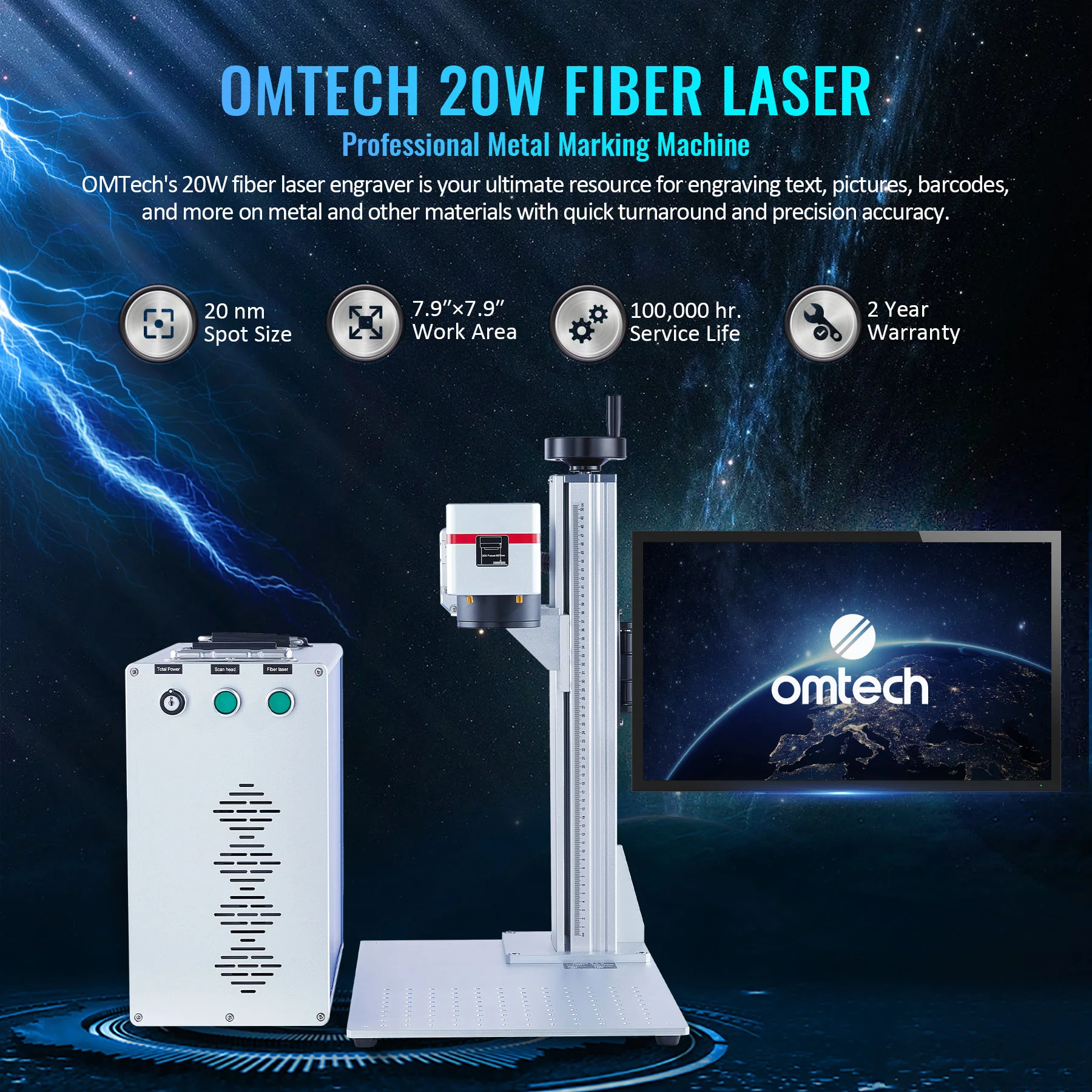 Pre-Owned Galvo Fiber 20 - 20W Split Fiber Laser Marker Engraving Machine with 4.3''x 4.3'' Working Area - Image 2