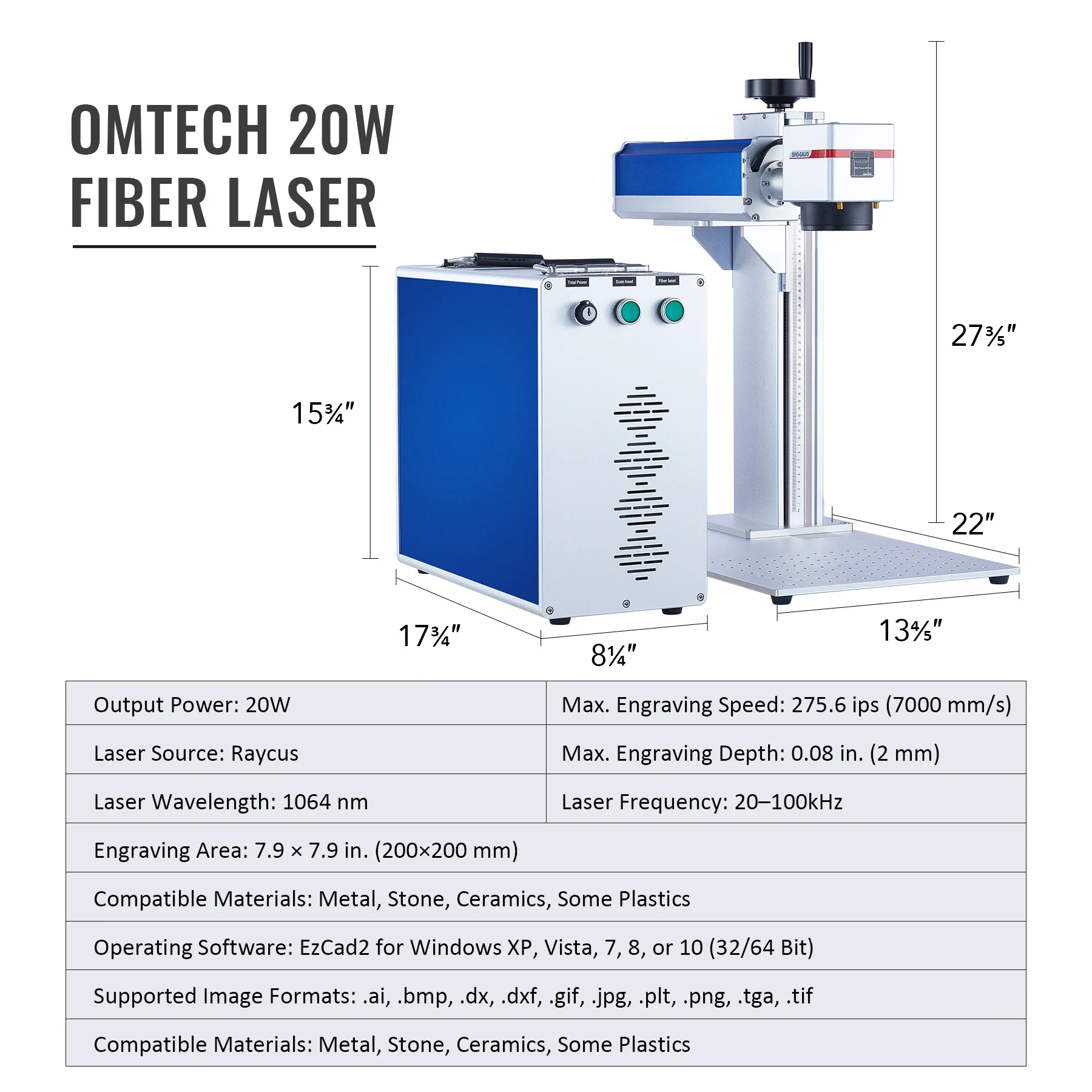 Pre-Owned Galvo Fiber 20 - 20W Split Fiber Laser Marker Engraving Machine with 4.3''x 4.3'' Working Area - Image 7
