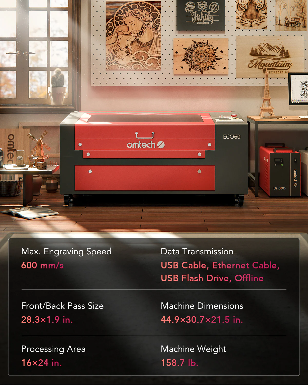 Pre-Owned OMTech 60W CO2 Laser Engraver, 24x16 Inch Laser Engraving Cutting Machine - Image 12