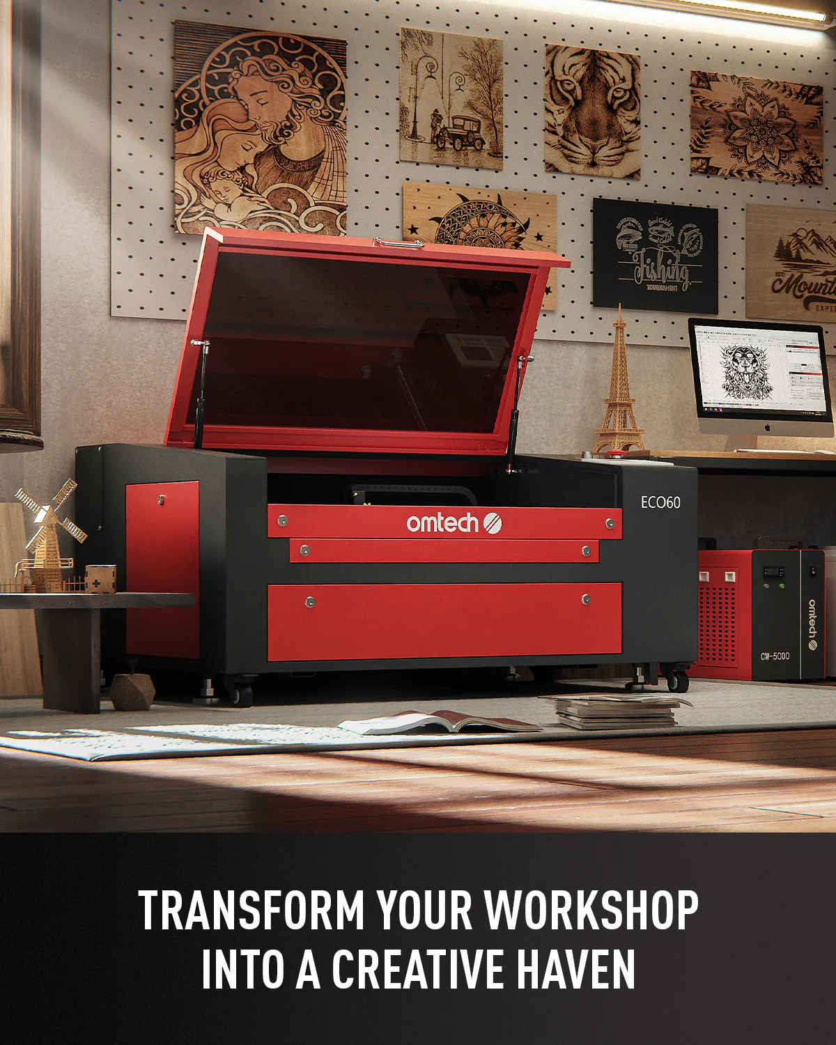 Pre-Owned OMTech 60W CO2 Laser Engraver, 24x16 Inch Laser Engraving Cutting Machine - Image 7