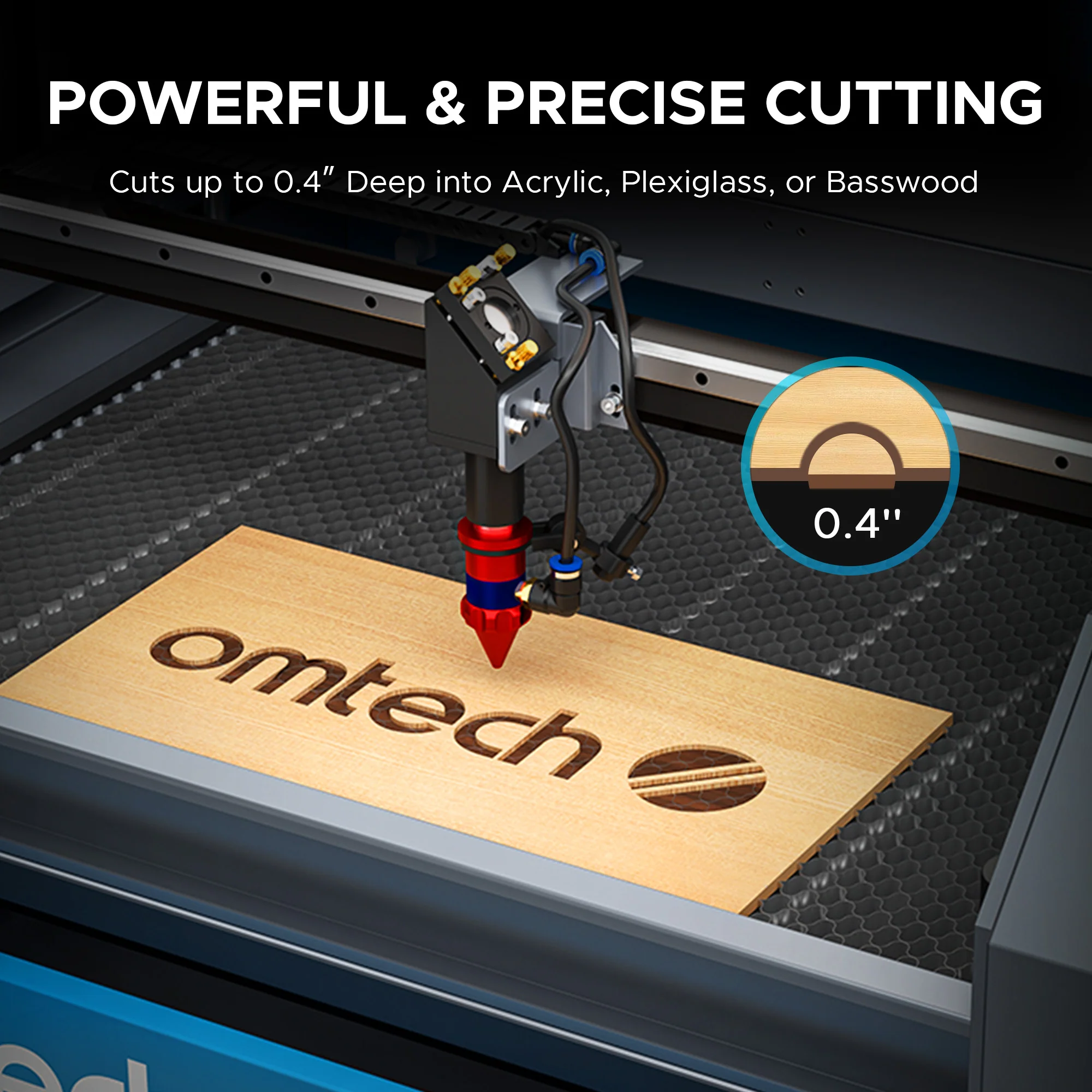 Pre-Owned OMTech Maker AF2028-60 60W CO2 Laser Cutter and Engraver with 20" x 28" Working Area and Autofocus - Image 9