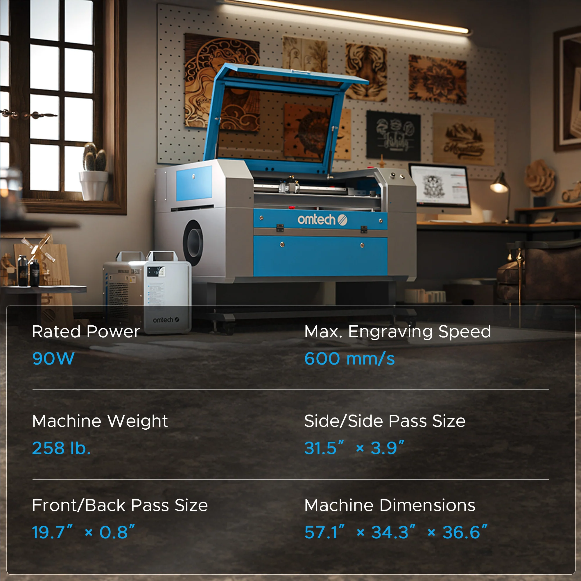Pre-Owned OMTech Maker AF2028-80 90W CO2 Laser Cutter and Engraver with 20" x 28" Working Area and Autofocus - Image 16