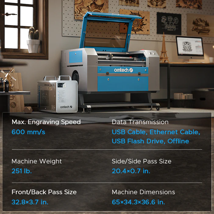 OMTech Maker MF2028-100 100W CO2 Laser Cutter and Engraver with 20" x 28" Working Area - Image 11