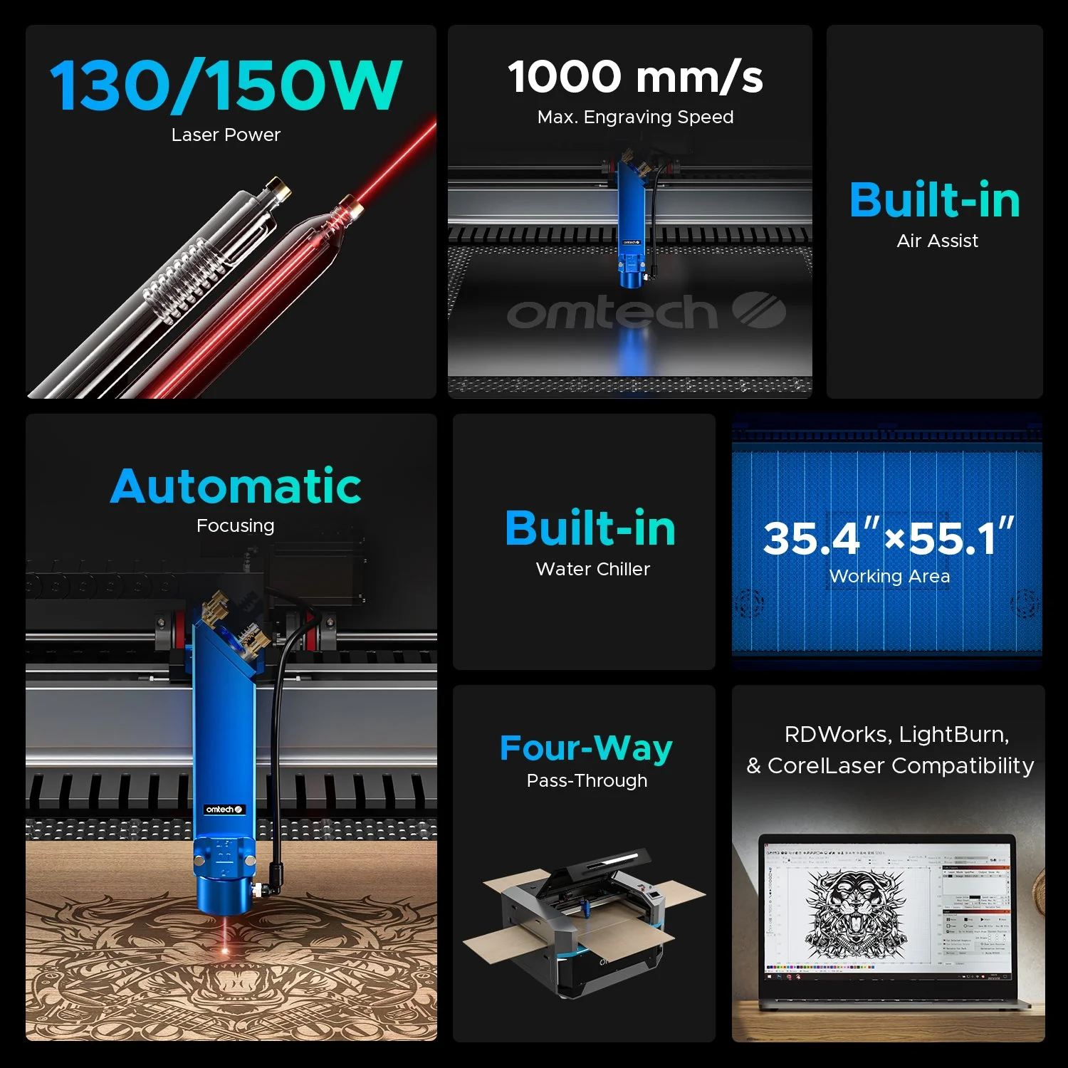 Pre-Owned OMTECH PRO 3655, 130W CO2 Laser Engraver and Cutter With Autofocus and Built-in Water Chiller - Image 7
