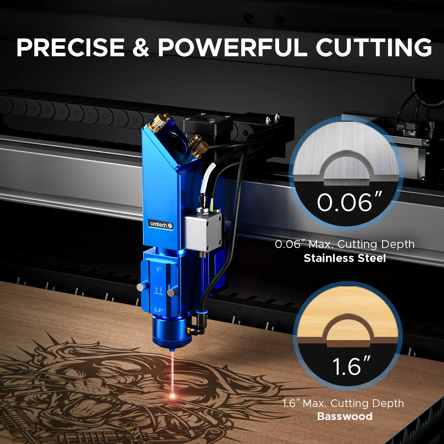 OMTech Pro 3655 Hybrid 150W Laser Cutting and Engraving Machine with 34'' x 54'' Working Area, Autofocus and Built-in Water Chiller - Image 16