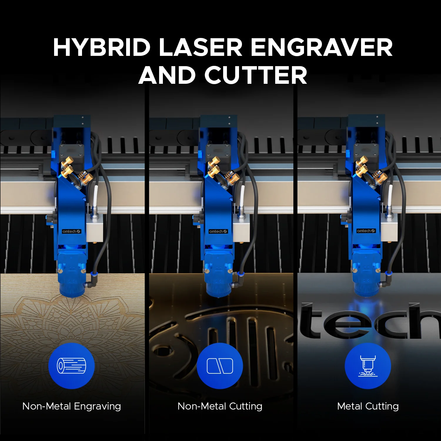 OMTech Pro 3655 Hybrid 150W Laser Cutting and Engraving Machine with 34'' x 54'' Working Area, Autofocus and Built-in Water Chiller - Image 6