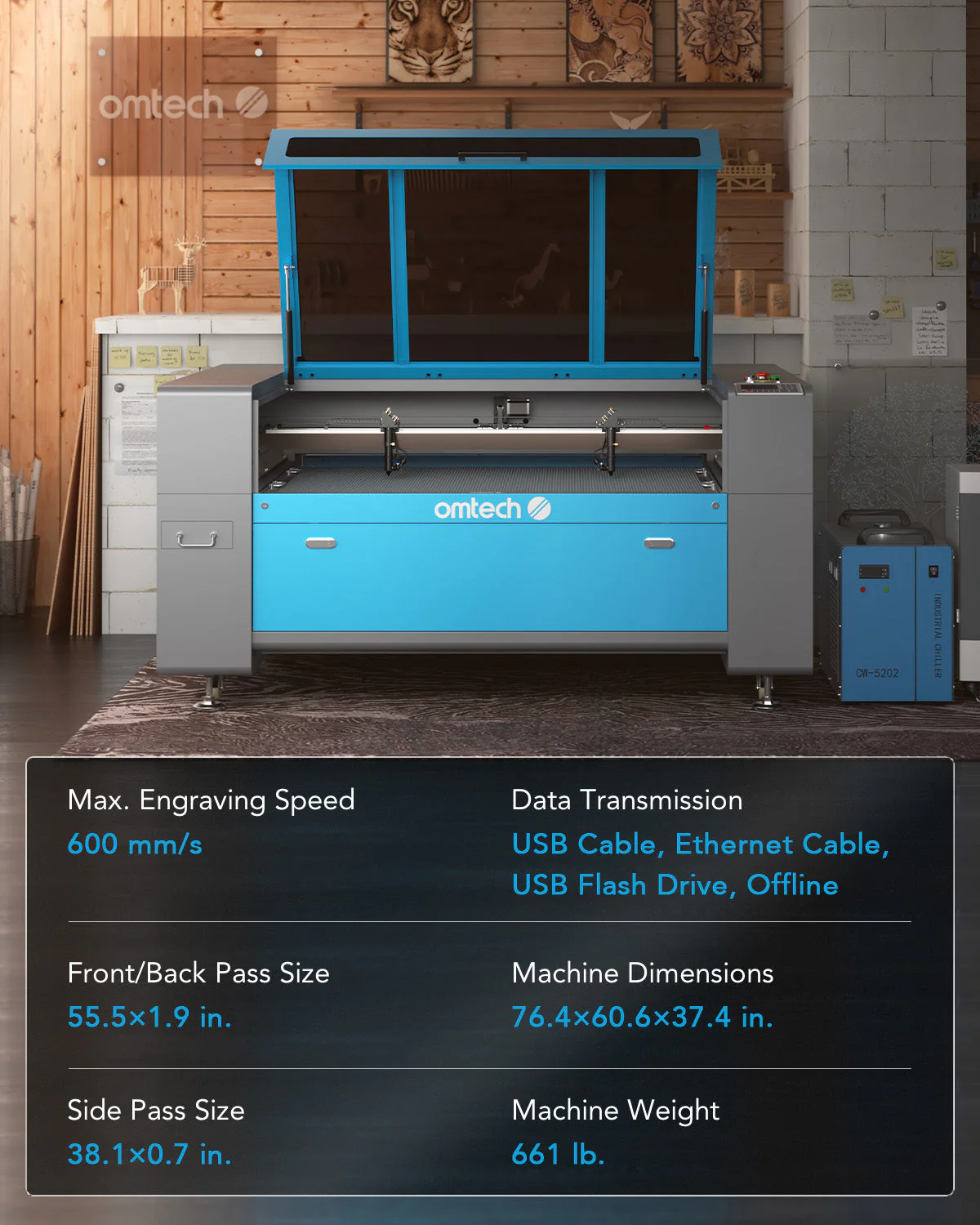 Pre-Owned ZF3551-130 - 130W CO2 Dual Laser Engraver Cutting Machine with 35” x 51” Workbed with Dual Laser Tubes and Laser Heads - Image 7