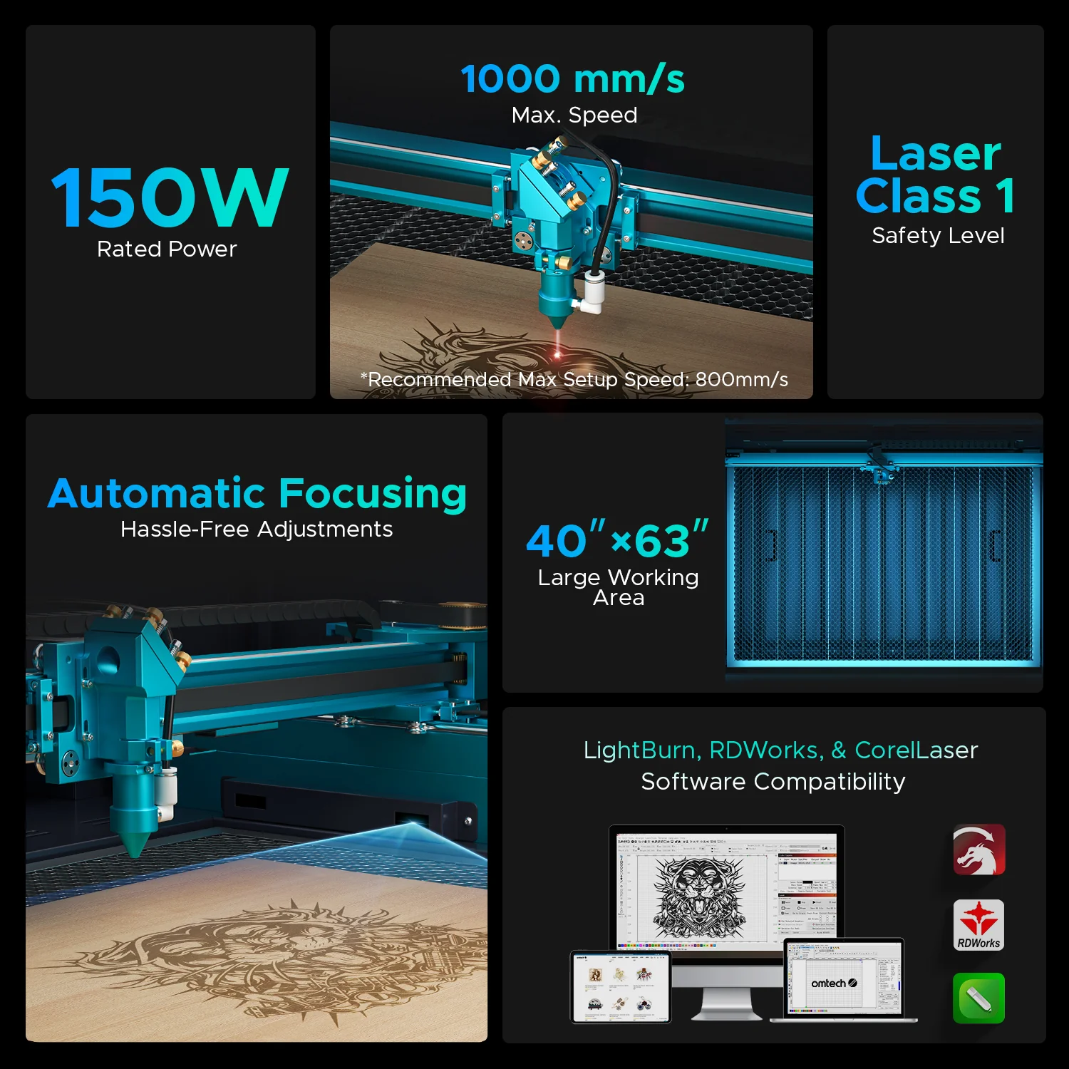 OMTech Pronto 75 150W CO2 Laser Cutter and Engraver with Autofocus - Image 9