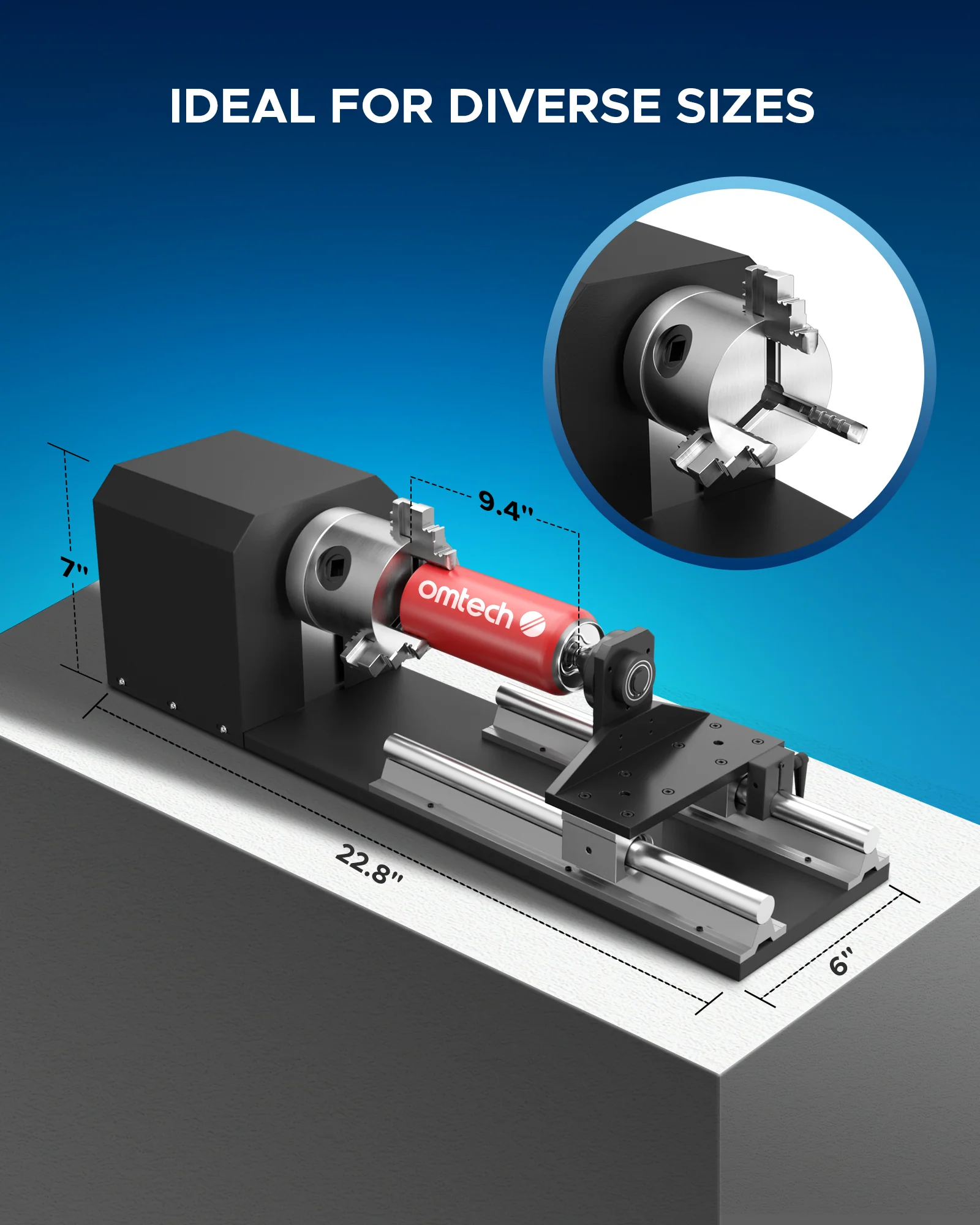 Rotary Axis with Jaw Chuck for 50W and up CO2 Laser Engraver Cutting Machine - Image 11