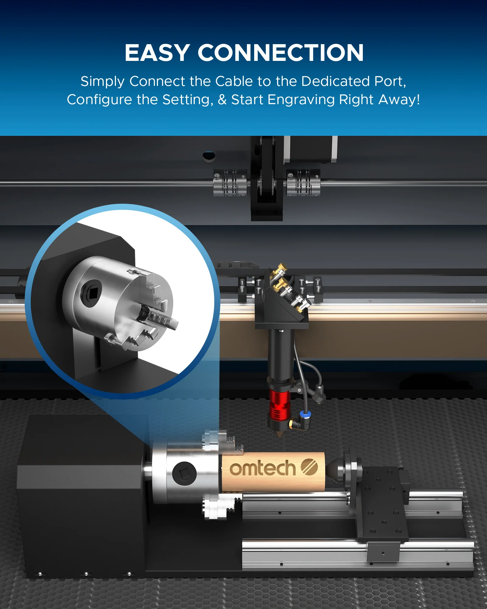 Rotary Axis with Jaw Chuck for 50W and up CO2 Laser Engraver Cutting Machine - Image 8
